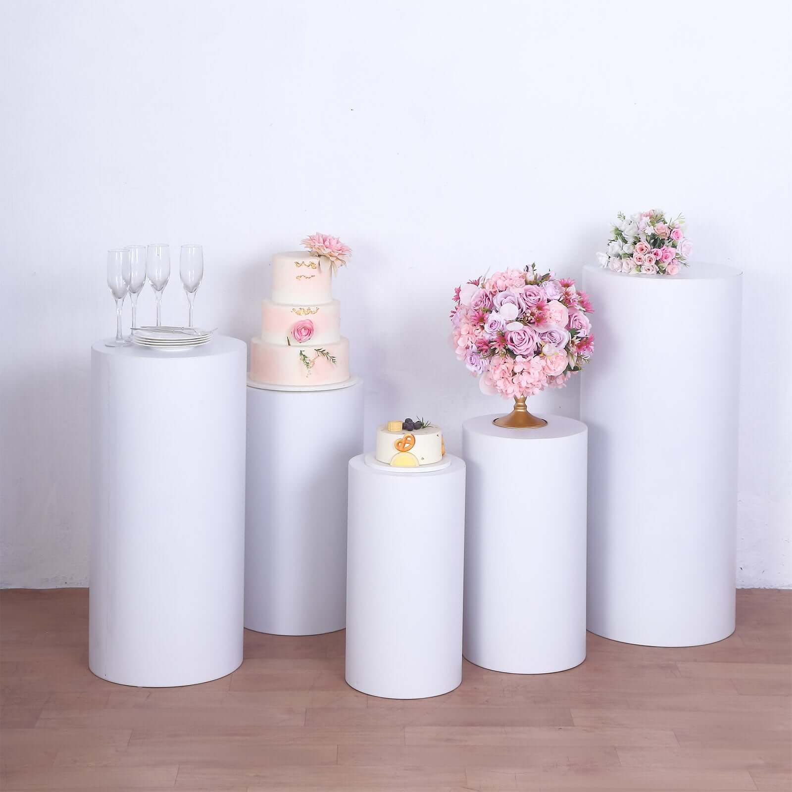 Special Offer! Set of 5 White Metal Round Cylinder Pillar Prop Stands for Wedding Aisle Display