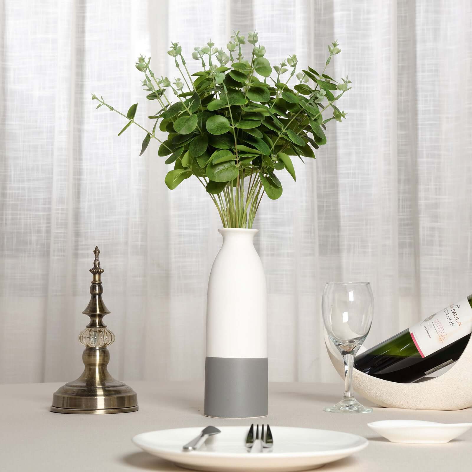 2 Pack Light Green Artificial Eucalyptus Branch Bouquets - 19 Inches