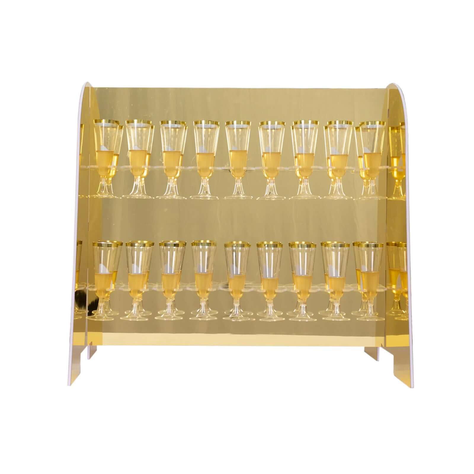 Gold Mirror Finish 2-Tier Champagne Glass Holder Display Stand - Modern Stemware Rack with 18 Hooks for Events