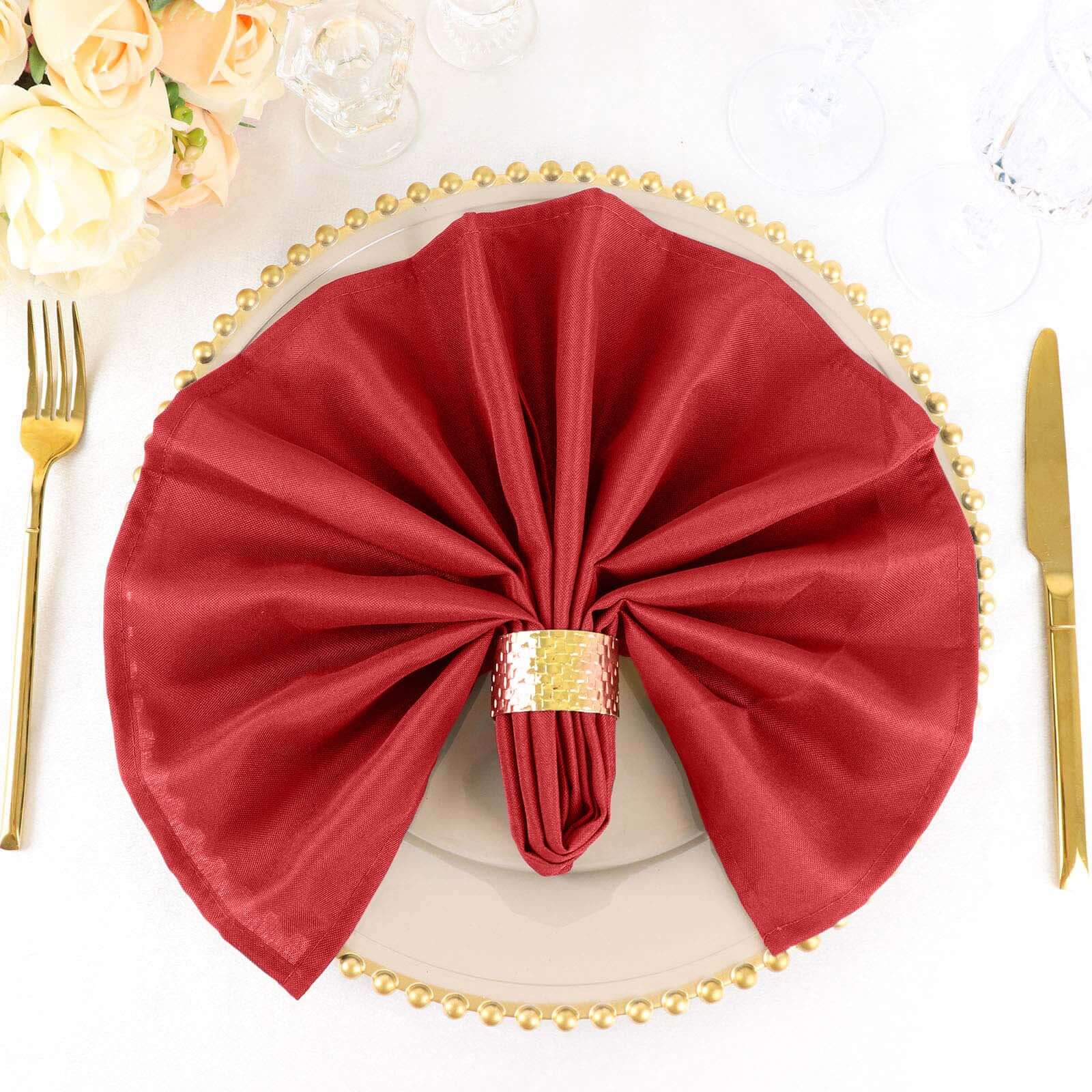 5-Pack Red 20x20 Polyester Napkins - Wrinkle-Free & Easy to Care