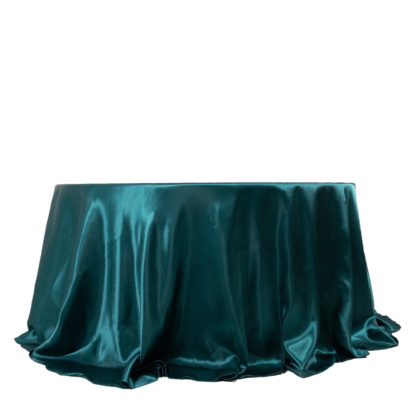 Stylish Seamless 132-Inch Round Satin Tablecloth in Peacock Teal