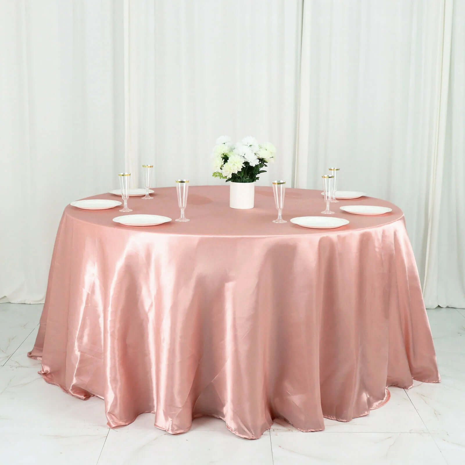 Stylish Dusty Rose Satin 132 Round Tablecloth - Seamless & Stain-Resistant