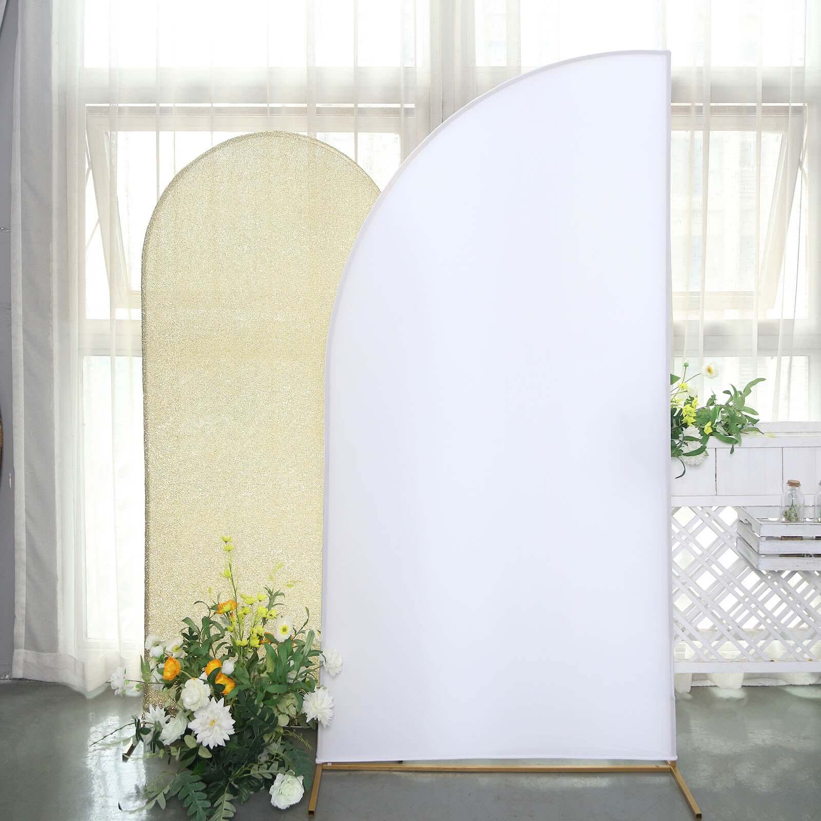 7ft Matte White Spandex Custom-Fit Double-Sided Half Moon Wedding Arch Backdrop Cover