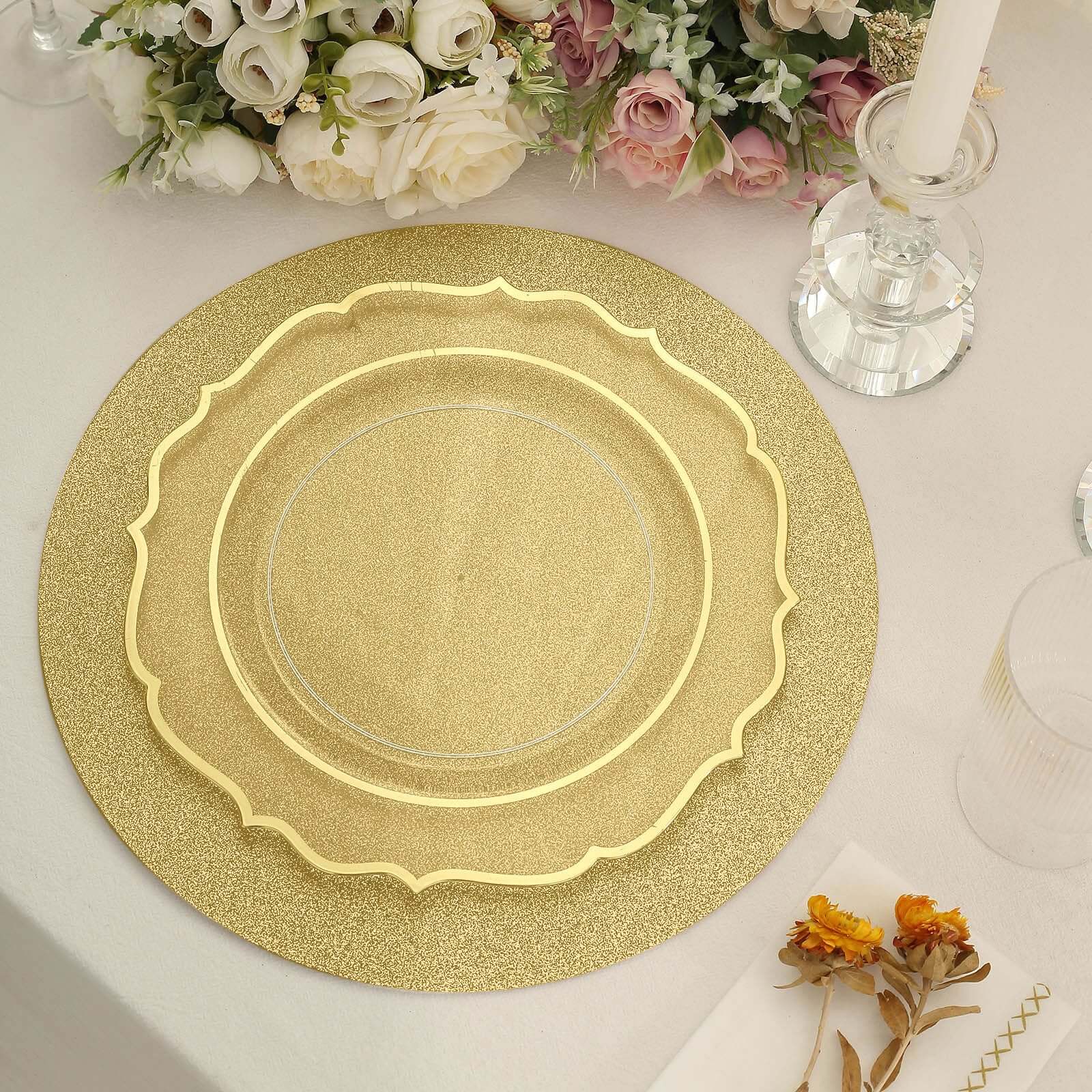 20-Piece Set of Disposable Gold Glitter Paper Placemats - 210GSM, 13" for Elegant Events