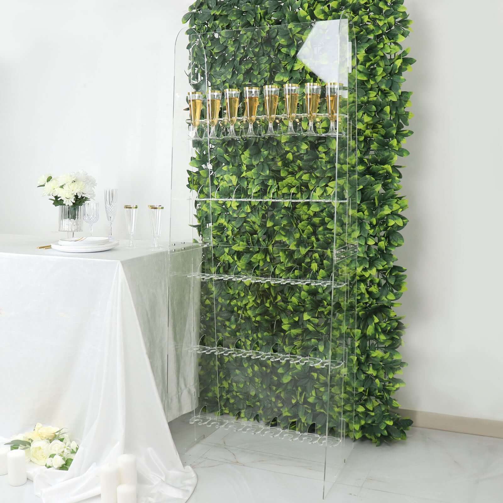 5-Foot Clear 5-Tier Acrylic Champagne Wall Glass Holder for 40 Stemware, Ideal for Classy Events