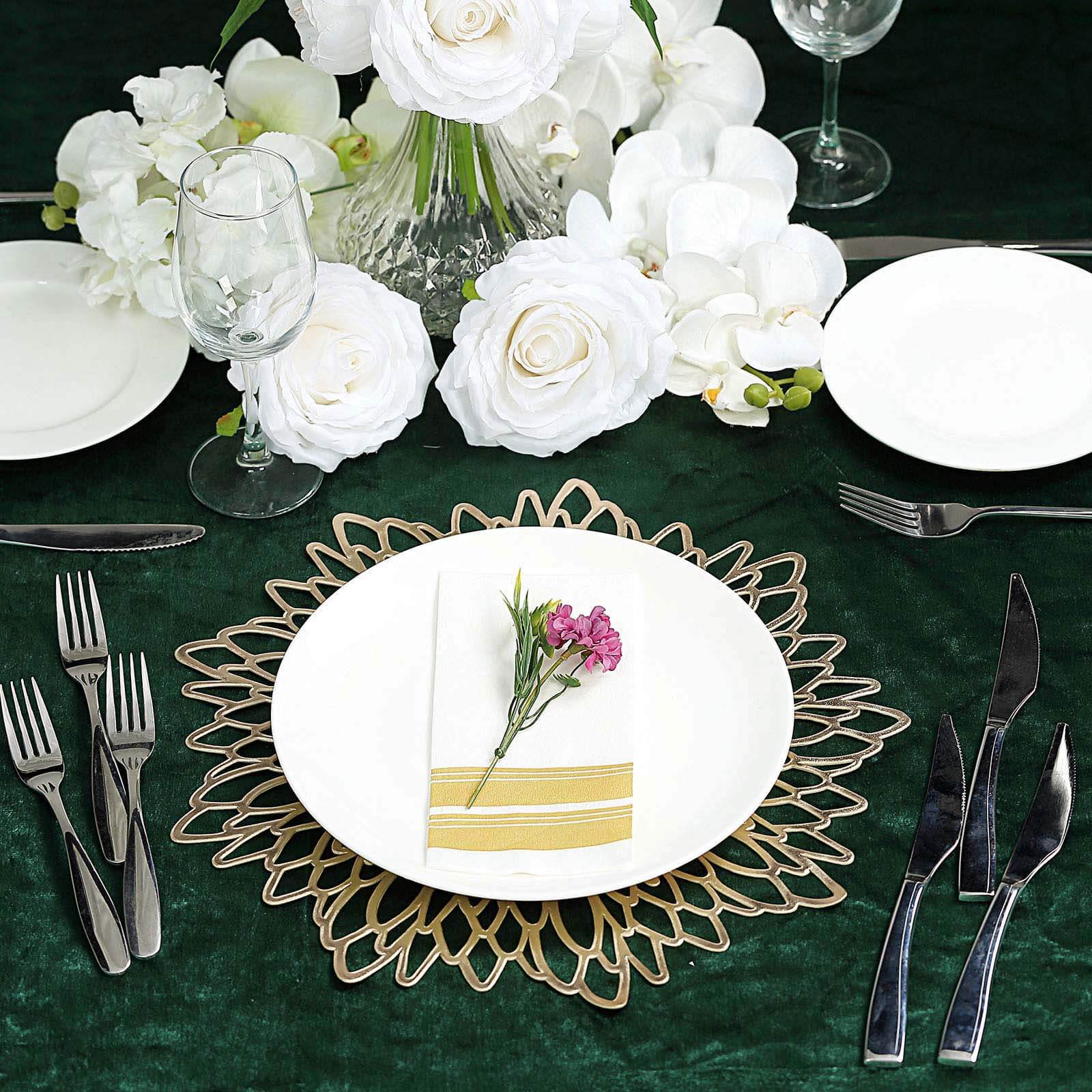 Hot Deal! 6-Pack Gold Floral Vinyl Round Non-Slip Dining Table Mats, 15"