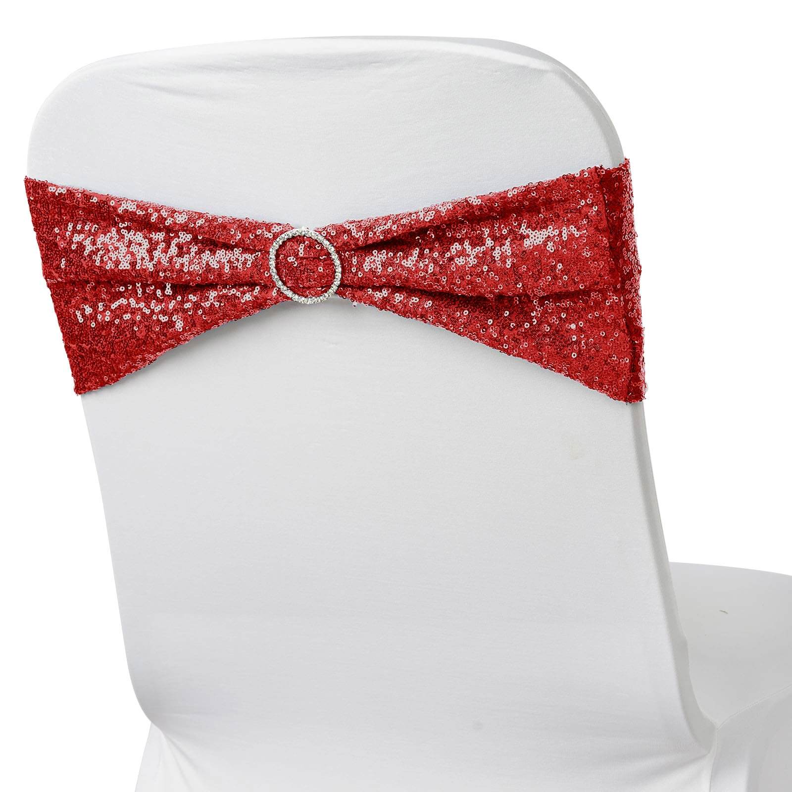 Hot Sale! 5-Pack Red Sequin Spandex Stretch Chair Sashes 6x15