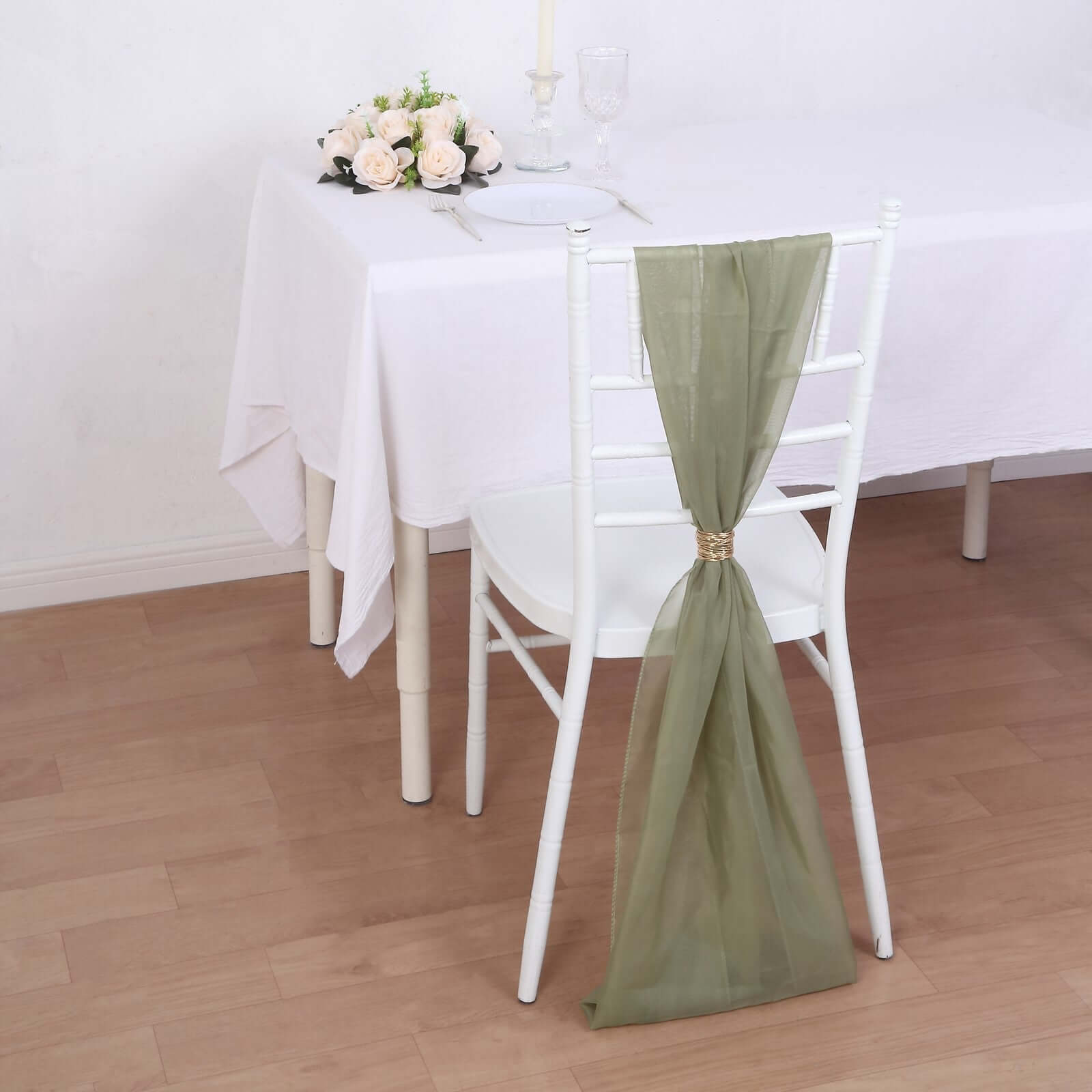 Special Offer! 5-Piece Premium Dusty Sage Green Chiffon Chair Sashes - Soft, Lightweight Designer Bows (22x78)