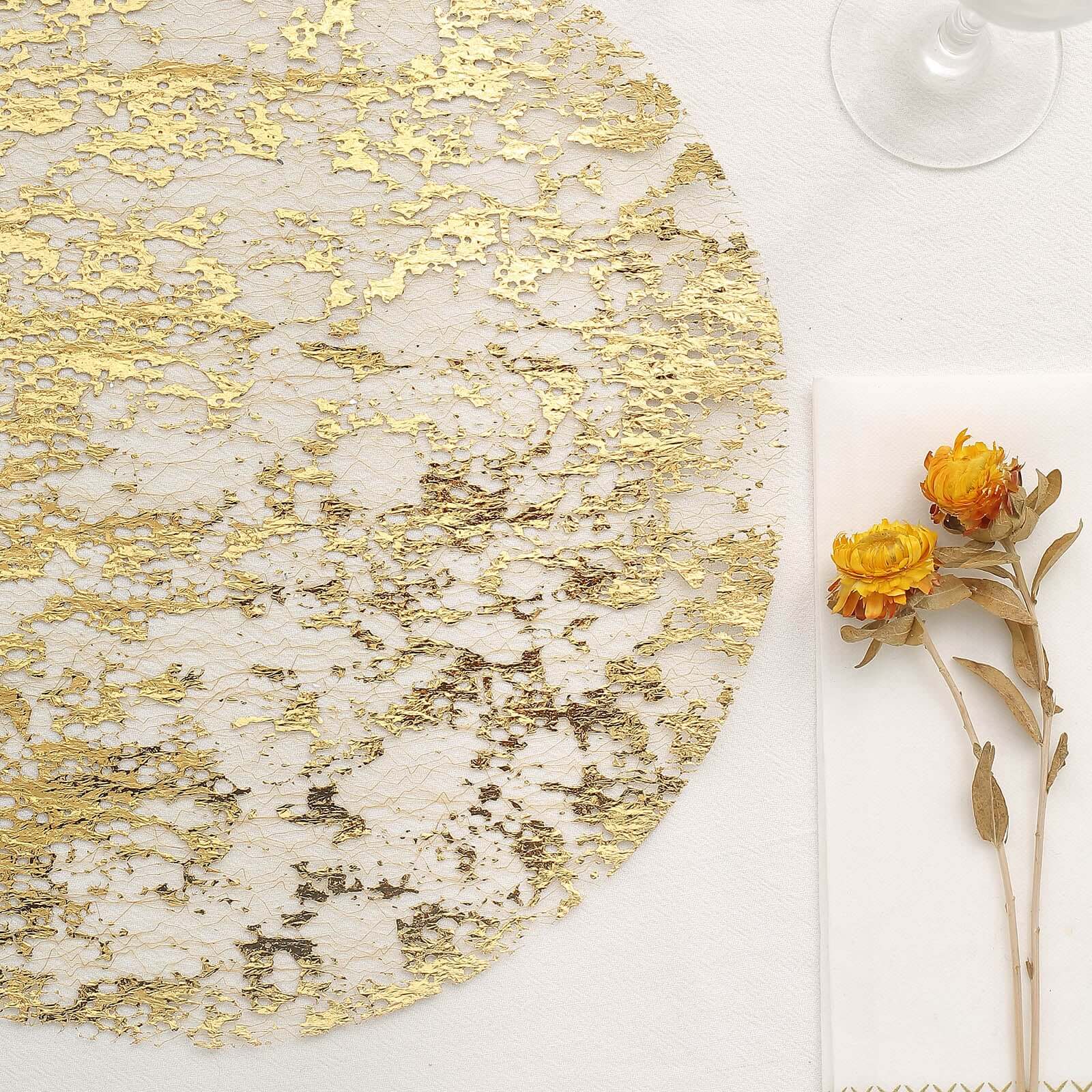 10-Piece Metallic Gold Round Foil Design Disposable Shiny Table Placemats 13 Inches