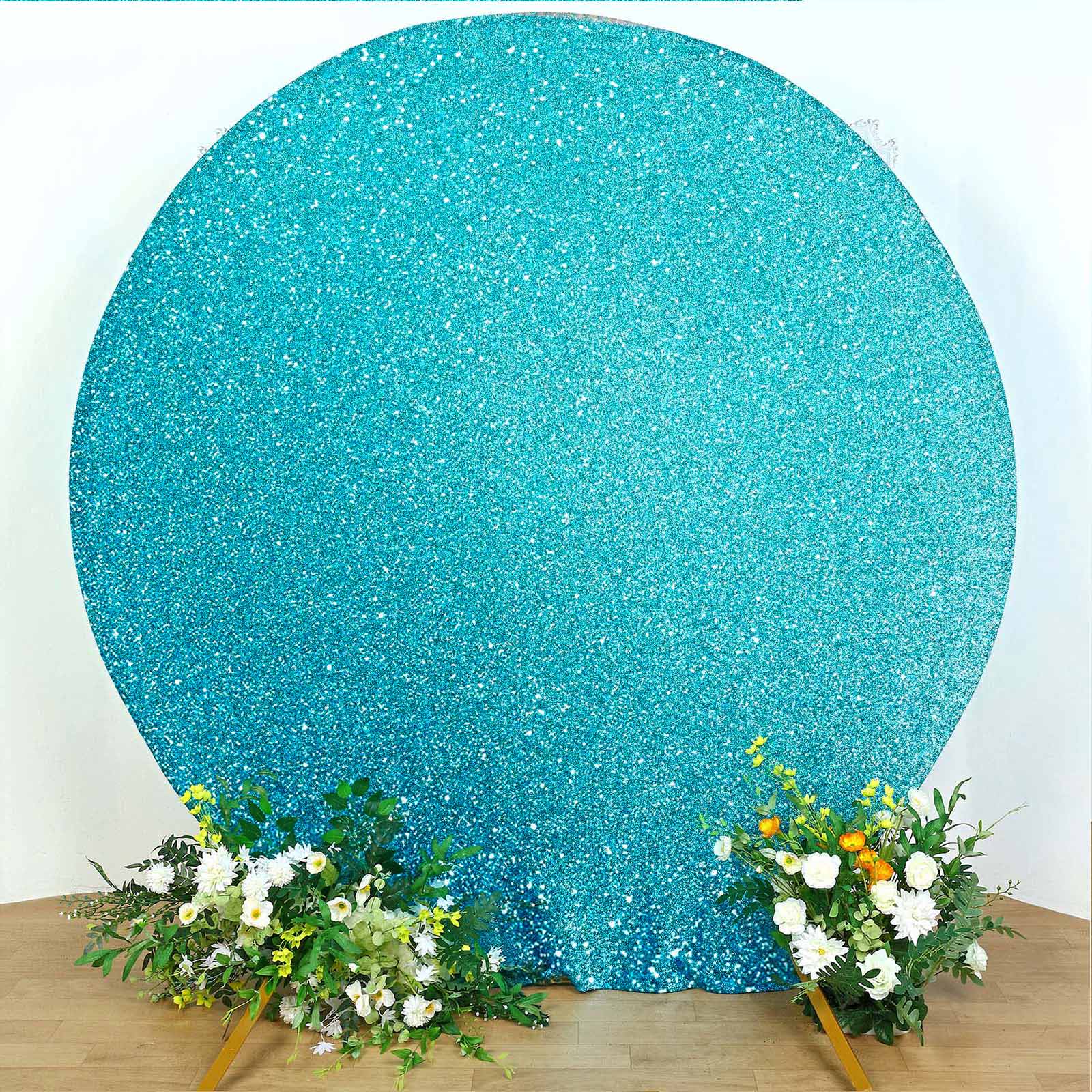Hot Sale! 7.5ft Turquoise Metallic Shimmer Tinsel Spandex Double-Sided Wedding Arch Backdrop Cover