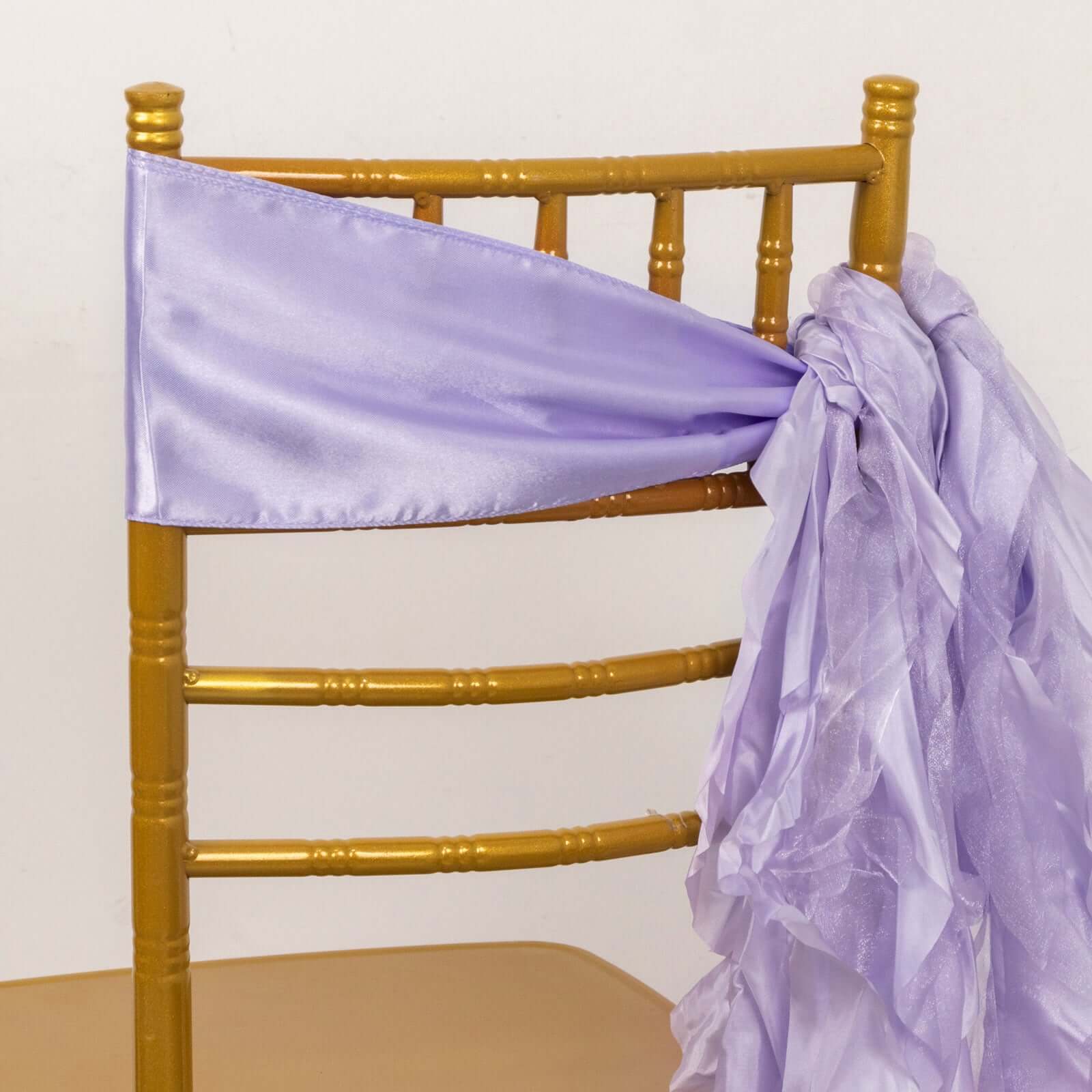 Special Offer! 5-Pack Lavender Lilac Chiffon Satin Chair Sashes with Curly Willow Style