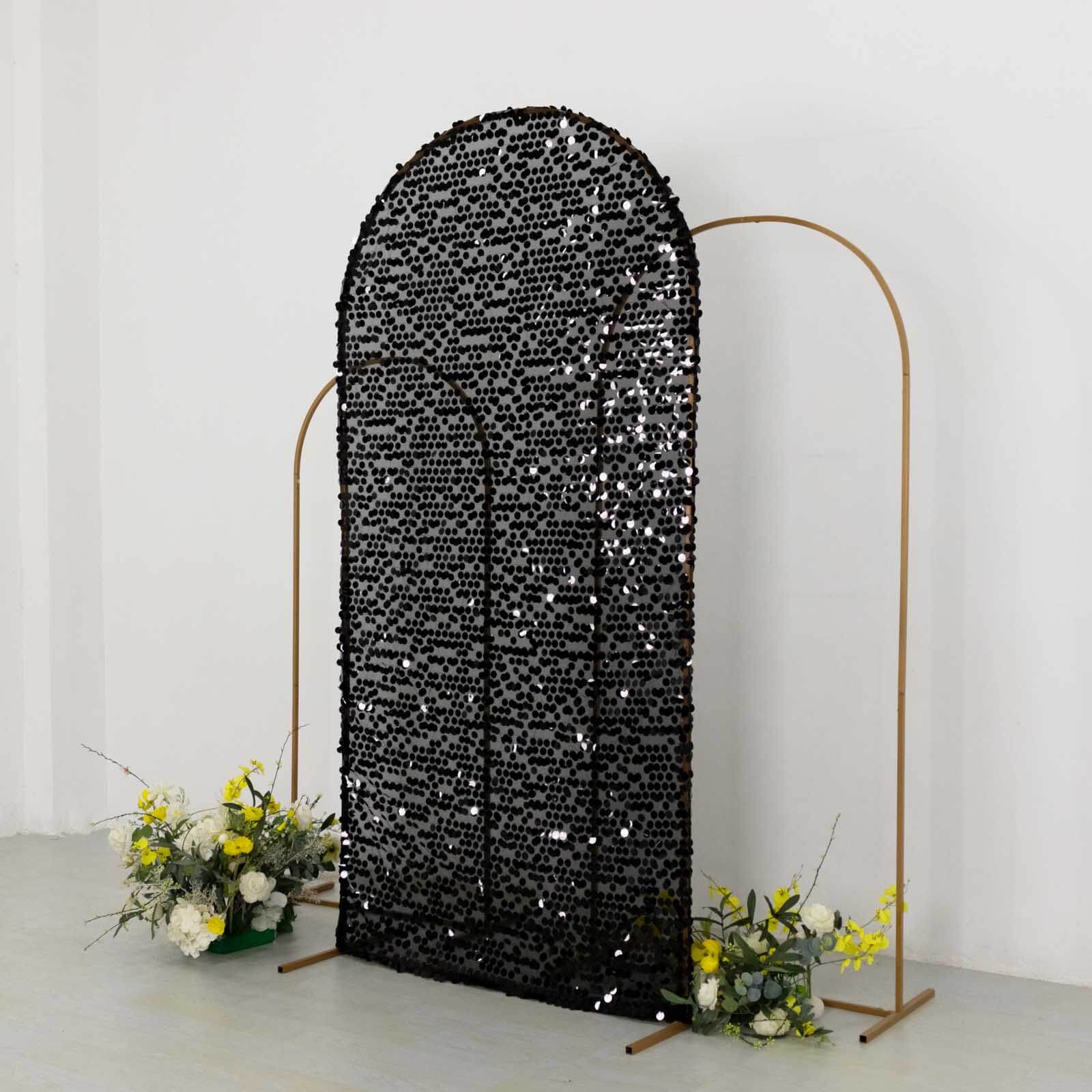 Hot! 7ft Black Sparkly Payette Sequin Fitted Wedding Arch Cover