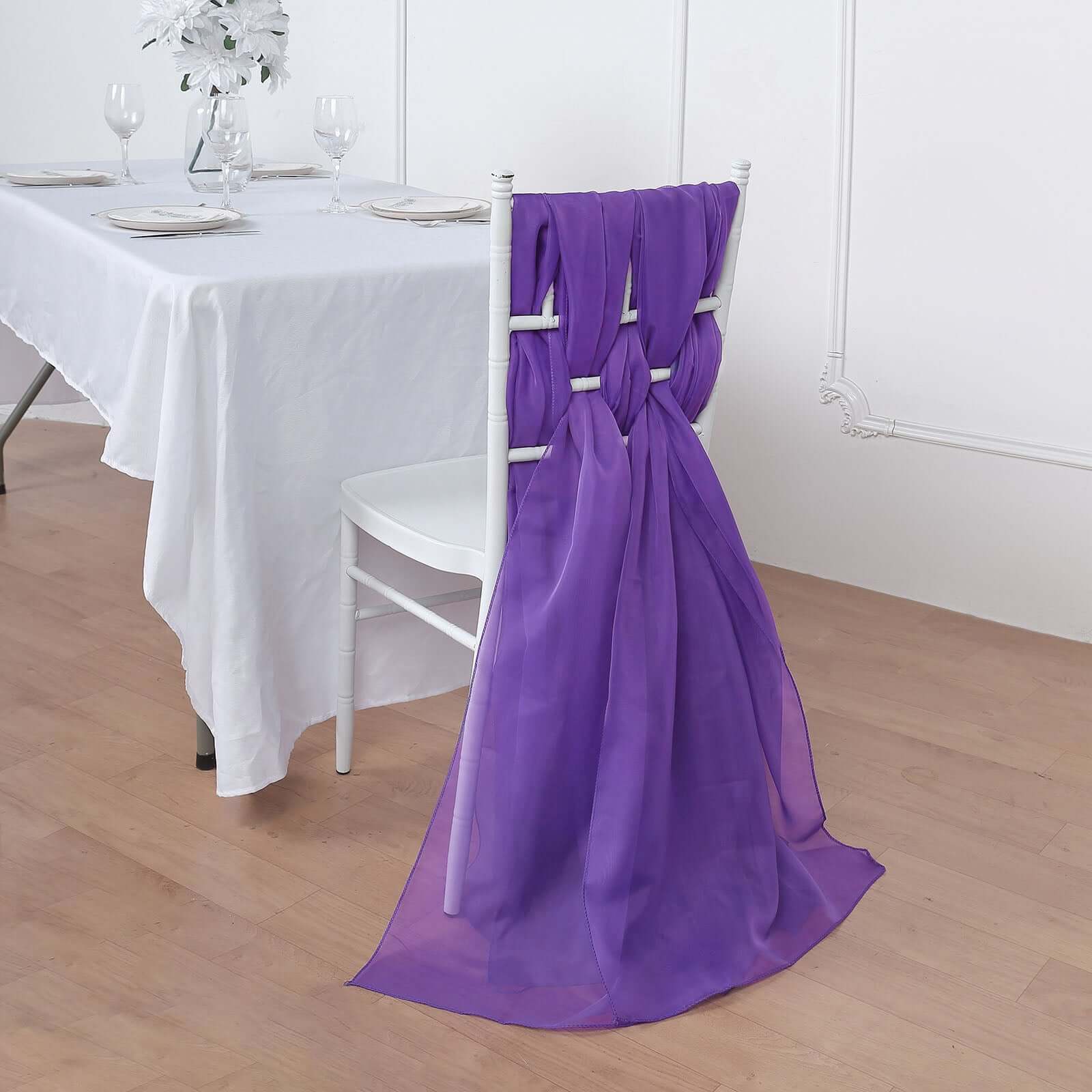 5-Pack Purple Premium Chiffon Chair Sashes - Soft & Lightweight Designer Bows