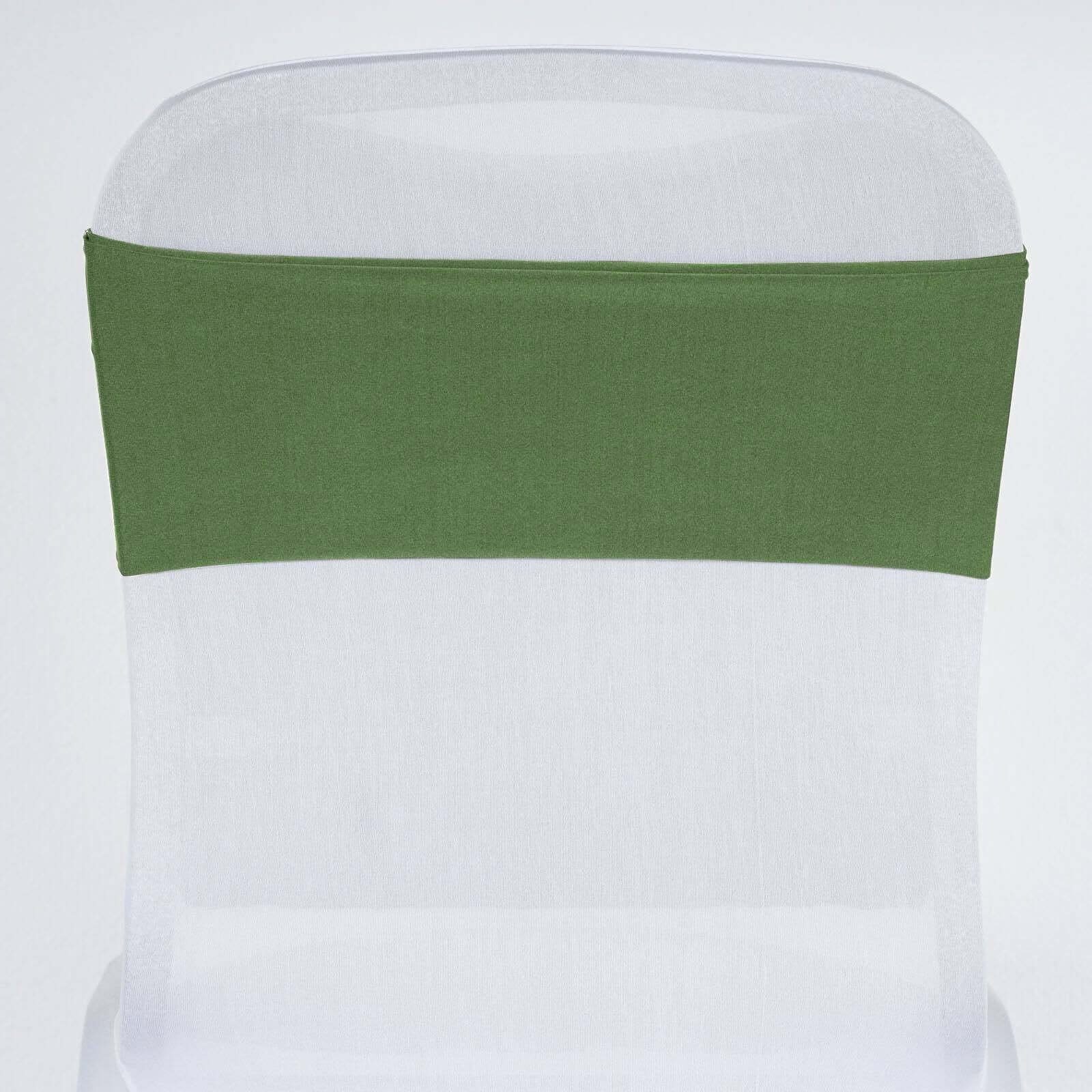 5-Pack Olive Green Stretch Spandex Chair Sashes - Heavy Duty, Fitted Finish