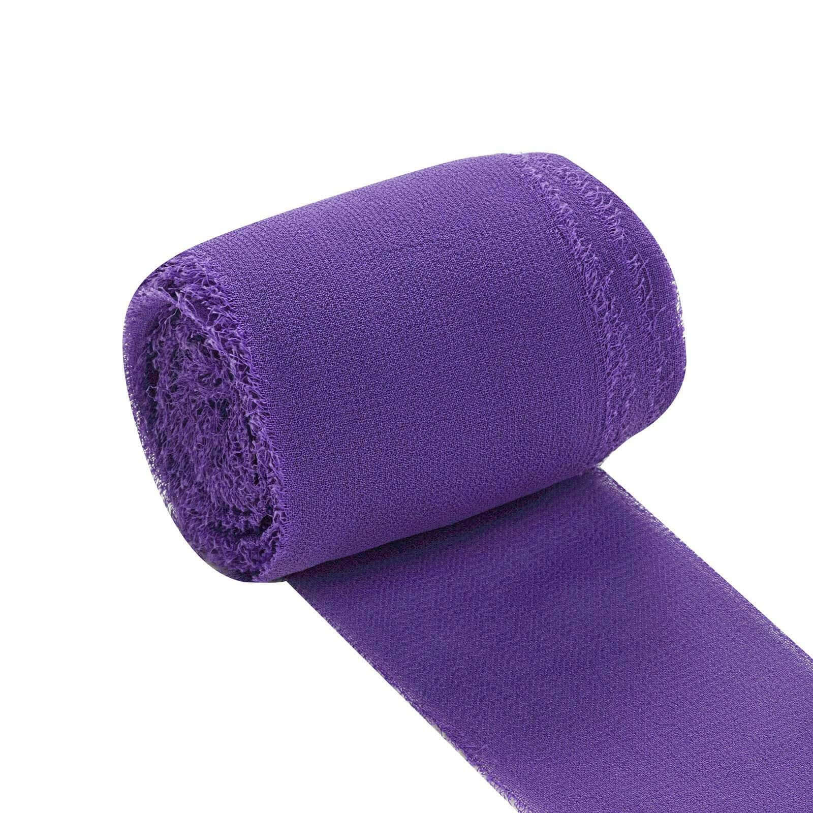 2-Pack 6-Yard Purple Silk-Like Chiffon Linen Ribbon Rolls for Wedding Decor & Gift Wrapping