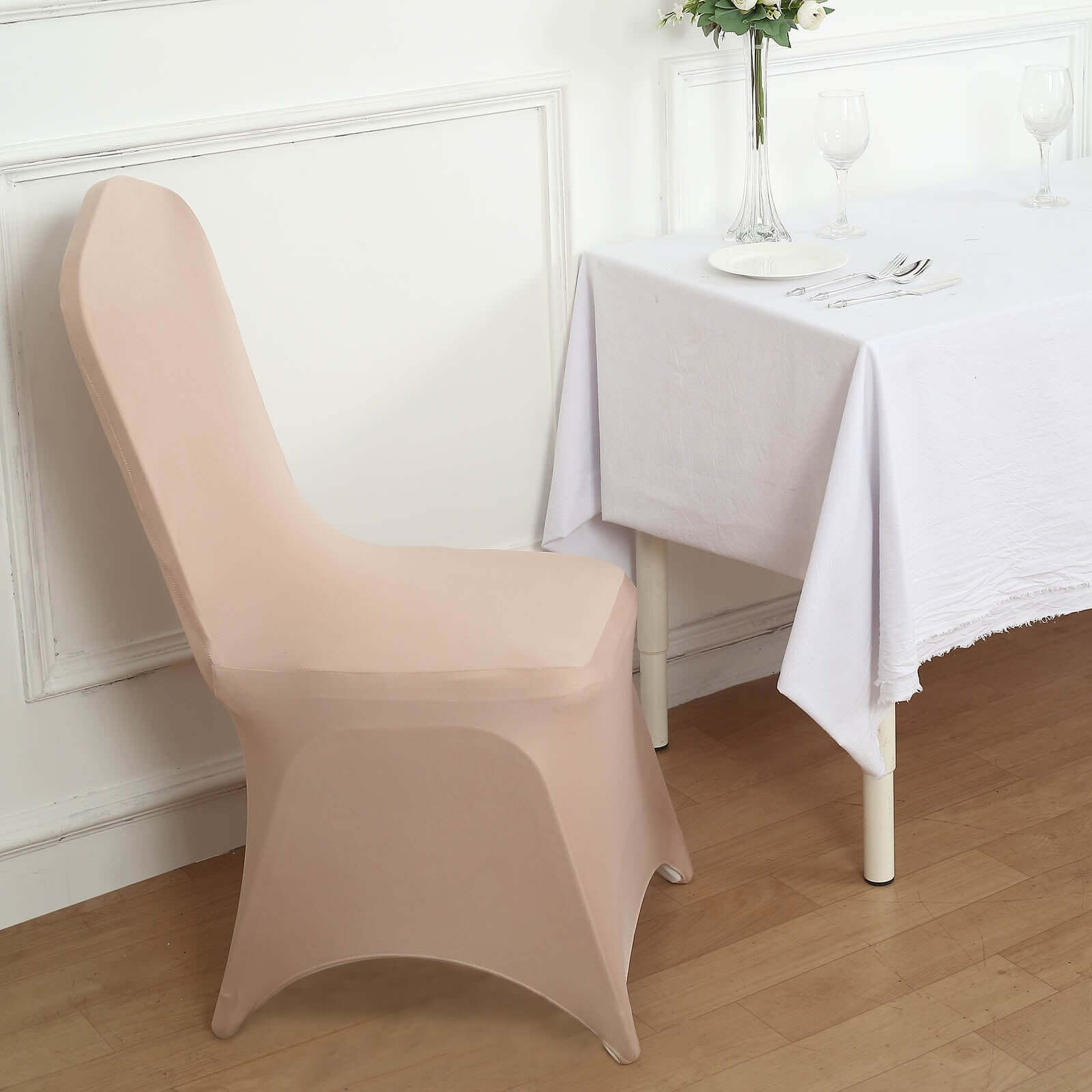 Hot Sale! Nude Spandex Stretch Slip-On Chair Cover for Banquet Chairs, 160GSM Fabric