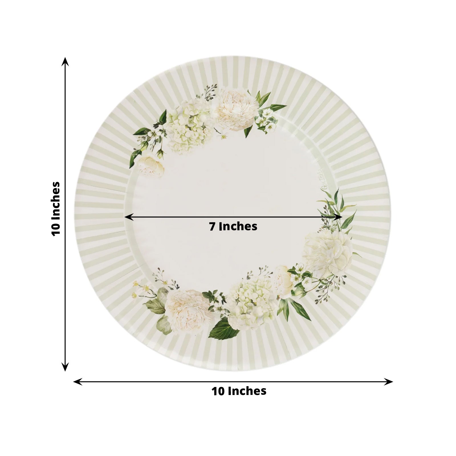 25-Piece Set of 10.5-Inch White Paper Dinner Plates with Sage Green Floral Design & Lined Edge - Ideal for Party Events