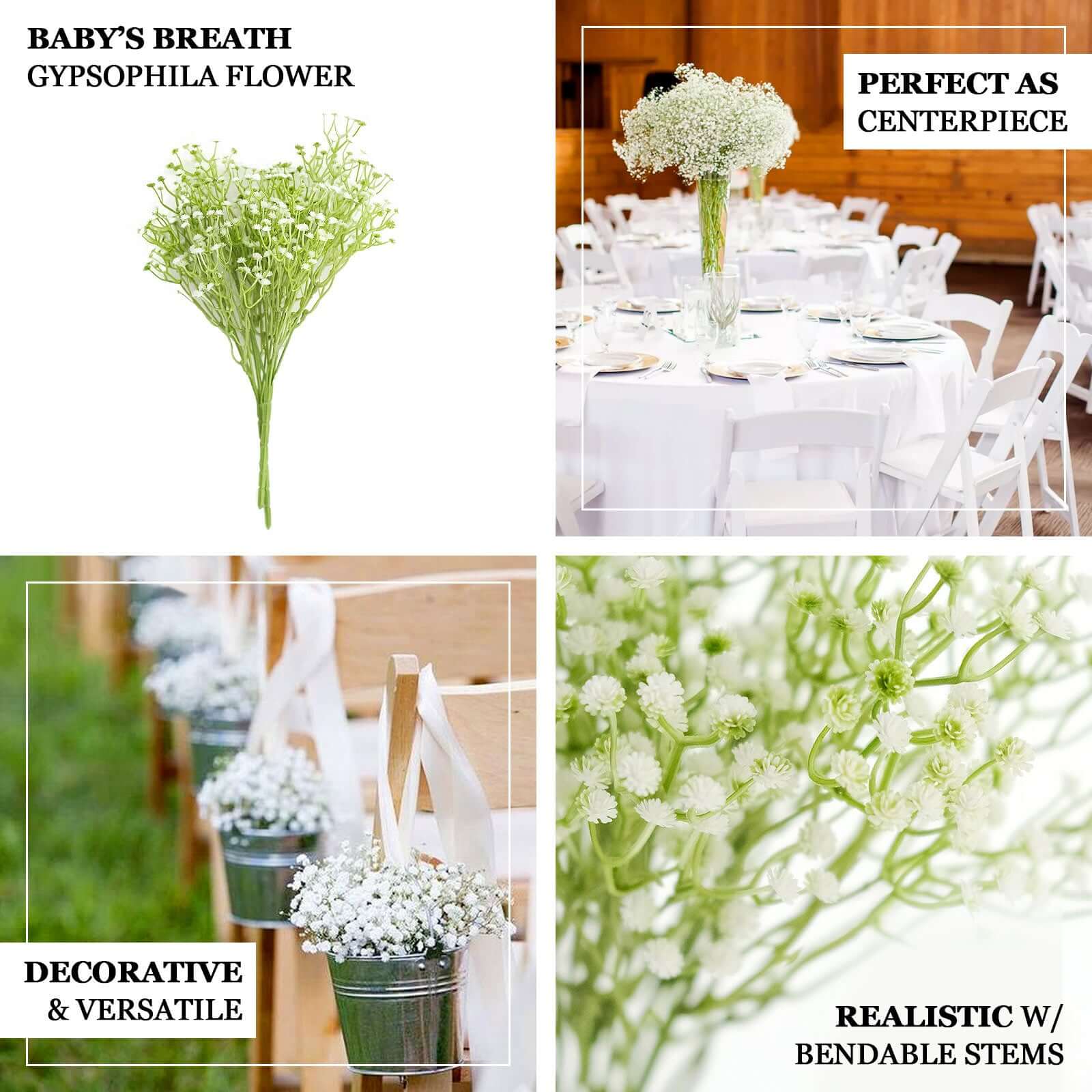 Hot Sale! 3 Pieces of 14-Inch Artificial White Baby’s Breath Gypsophila Flower Arrangements for Indoor Decor