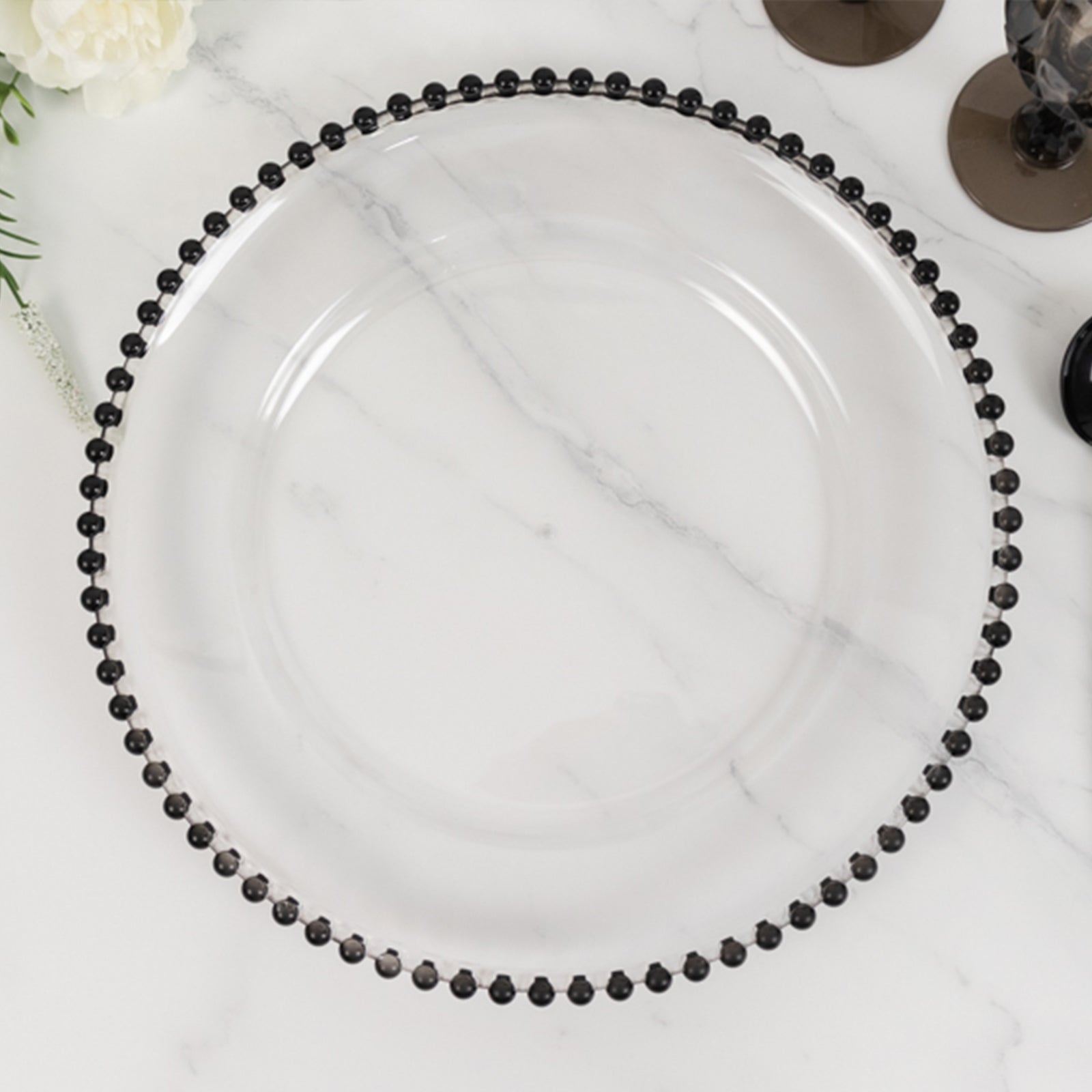 Hot Deal! 6-Pack 13-Inch Clear Acrylic Round Charger Plates with Black Beaded Rim for Dinner Parties