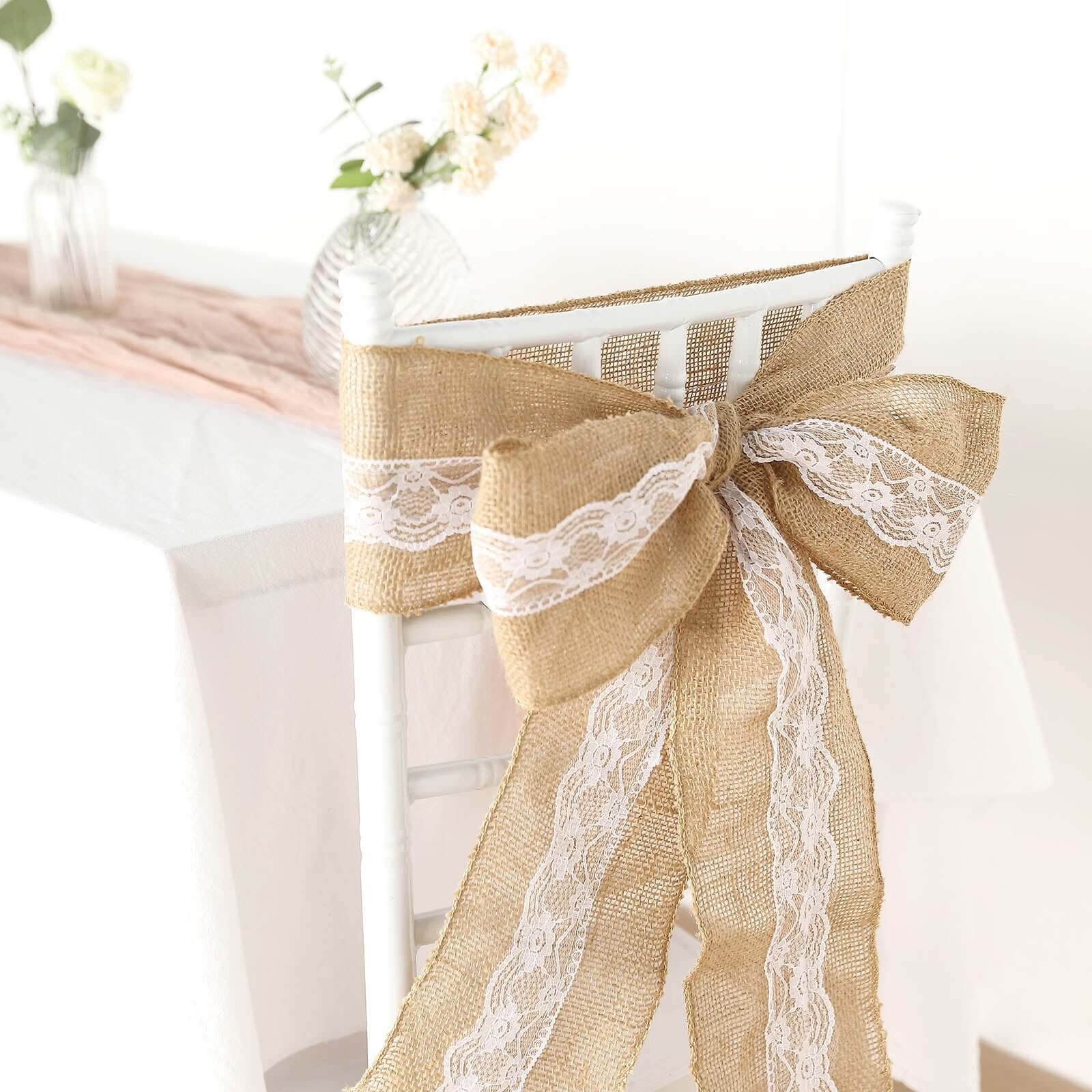 Hot Sale! Natural Burlap & Lace Chair Sash for Weddings & Gatherings