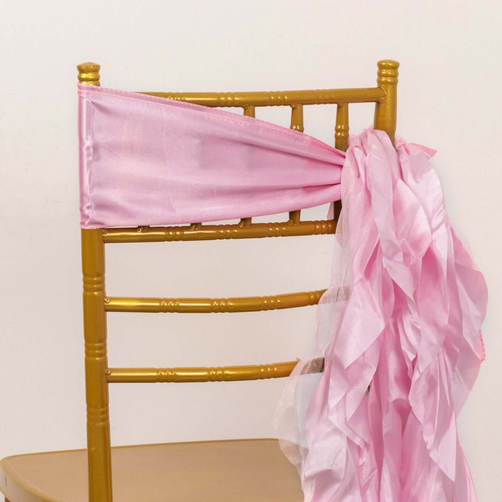 5-Piece Pink Chiffon Satin Curly Willow Chair Sashes - Effortless Installation