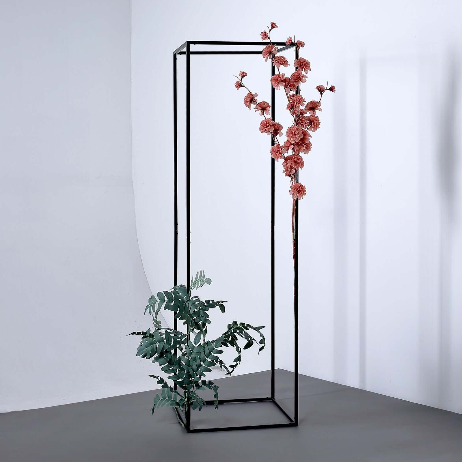 2-Pack Matte Black Metal Geometric Rectangular Flower Stand - Ideal for Upscale Wedding Arrangements