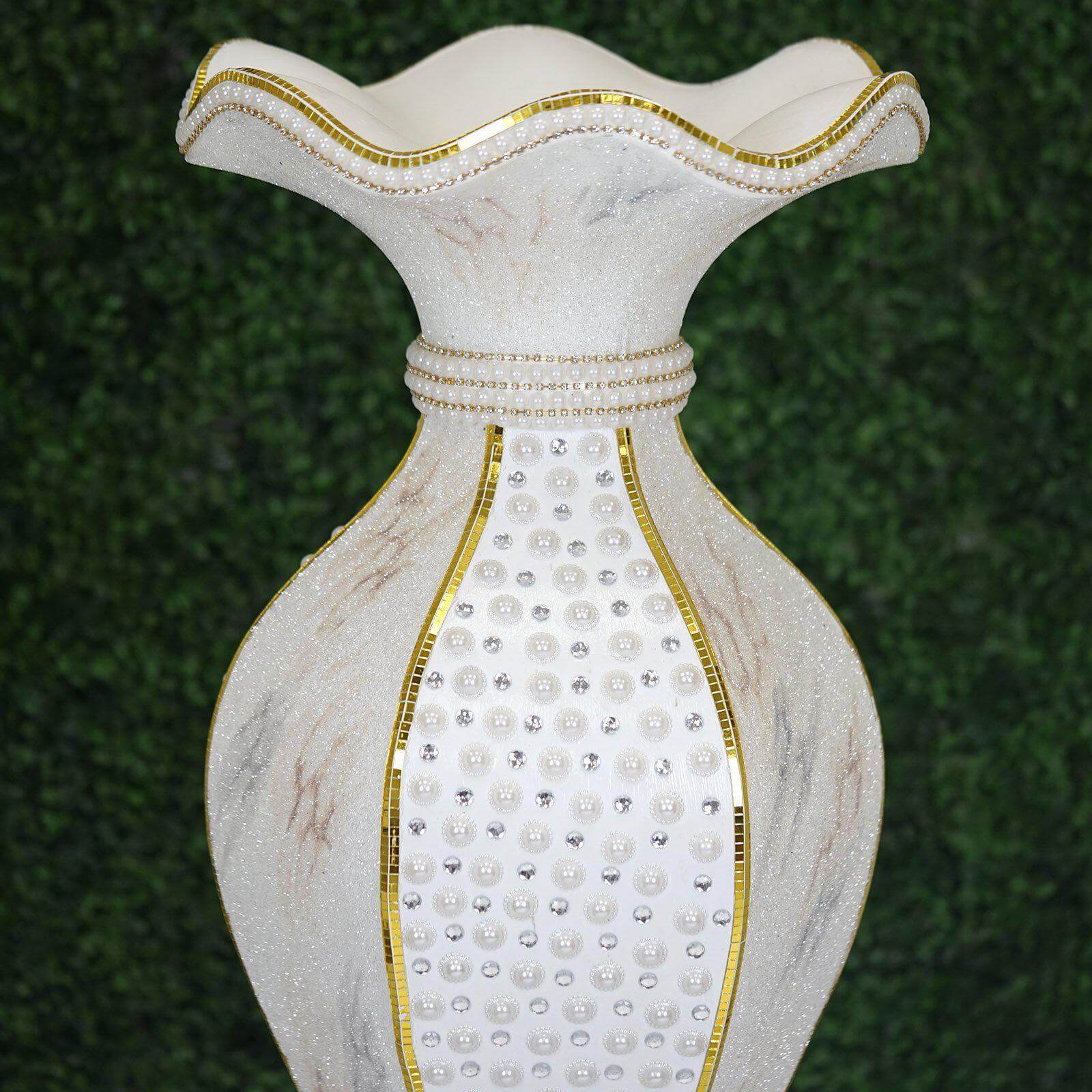40-Inch Shimmering Gold Glitter Marble Flower Pot Vase with Pearl and Mirror Mosaic Decor