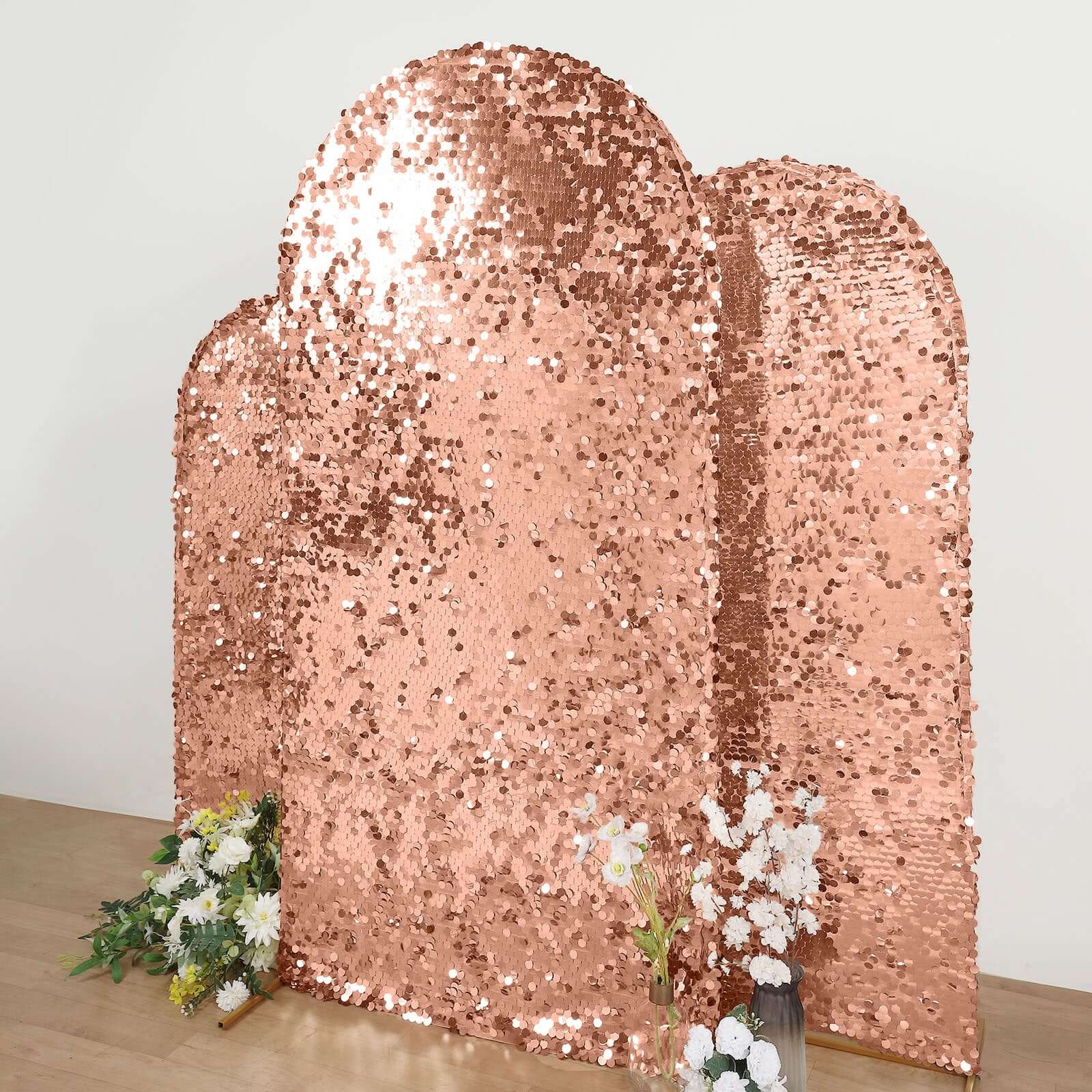 Hot Sale! 7ft Double-Sided Sparkly Rose Gold Payette Sequin Cover for Round Top Wedding Arch