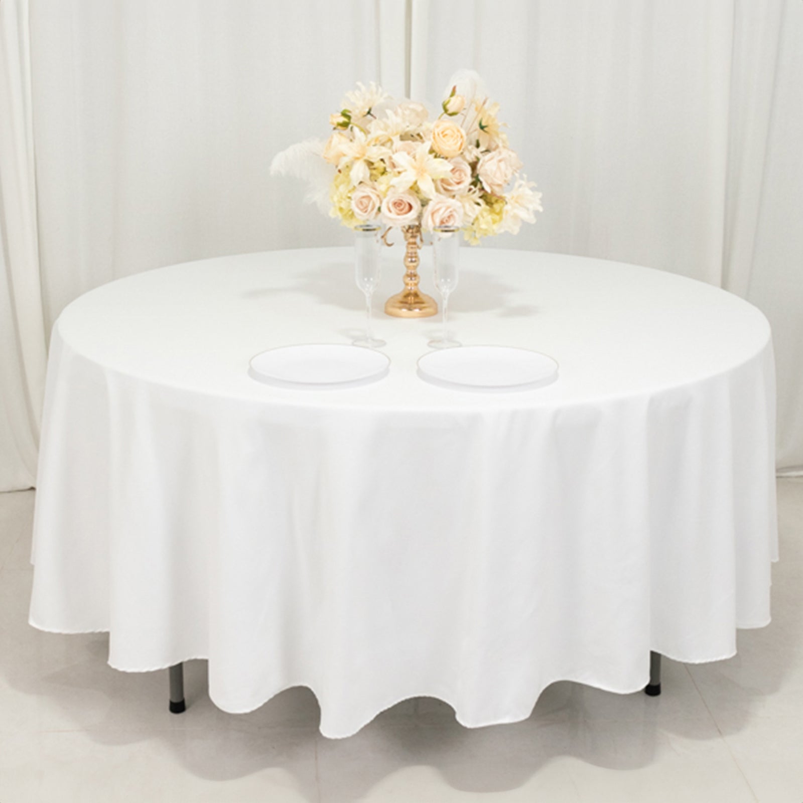 Wrinkle-Resistant White 108-Inch Cotton Blend Round Tablecloth for Various Table Settings
