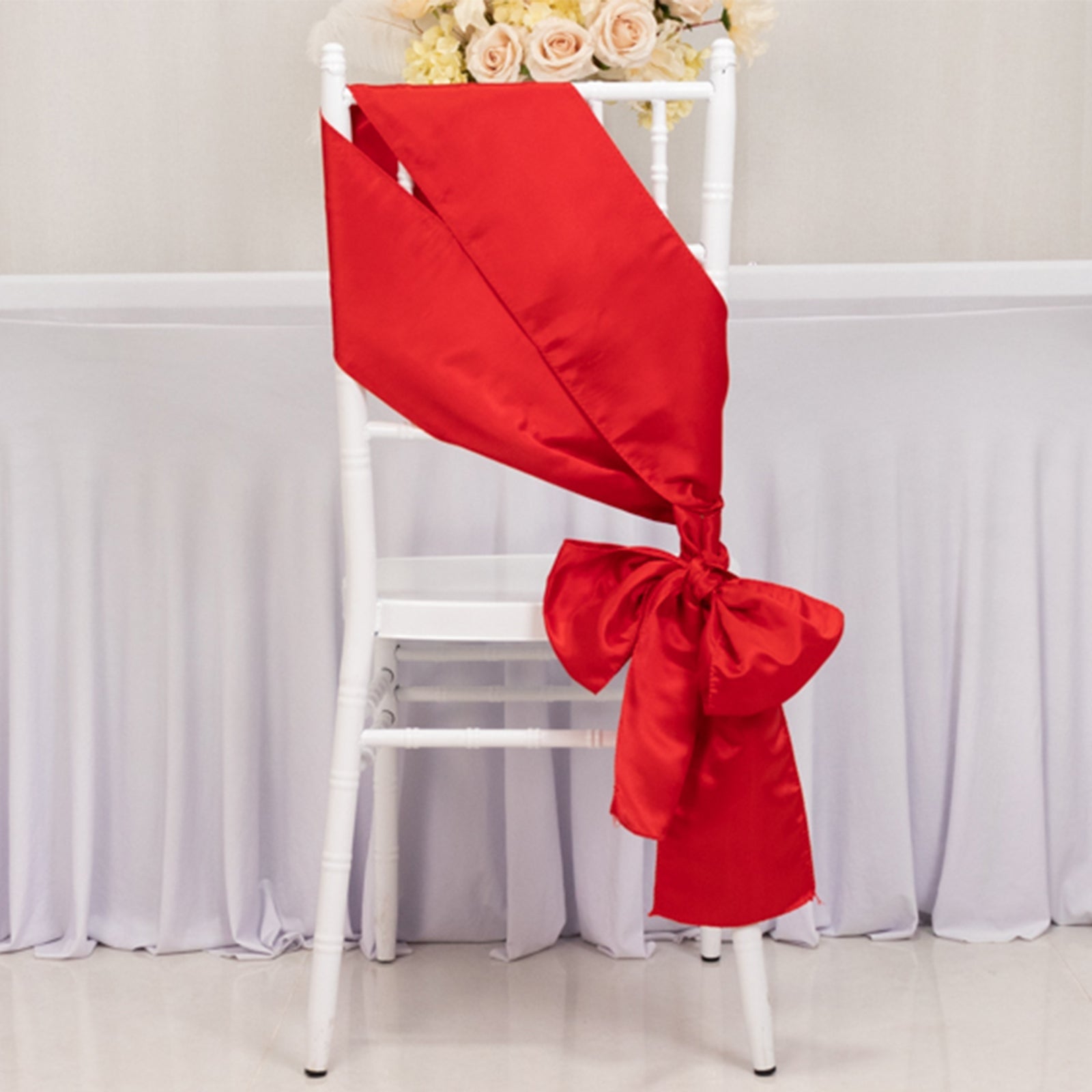 5-Piece Set of Red Lamour Satin 6x106 Chair Sashes - Reusable & Stylish Decor