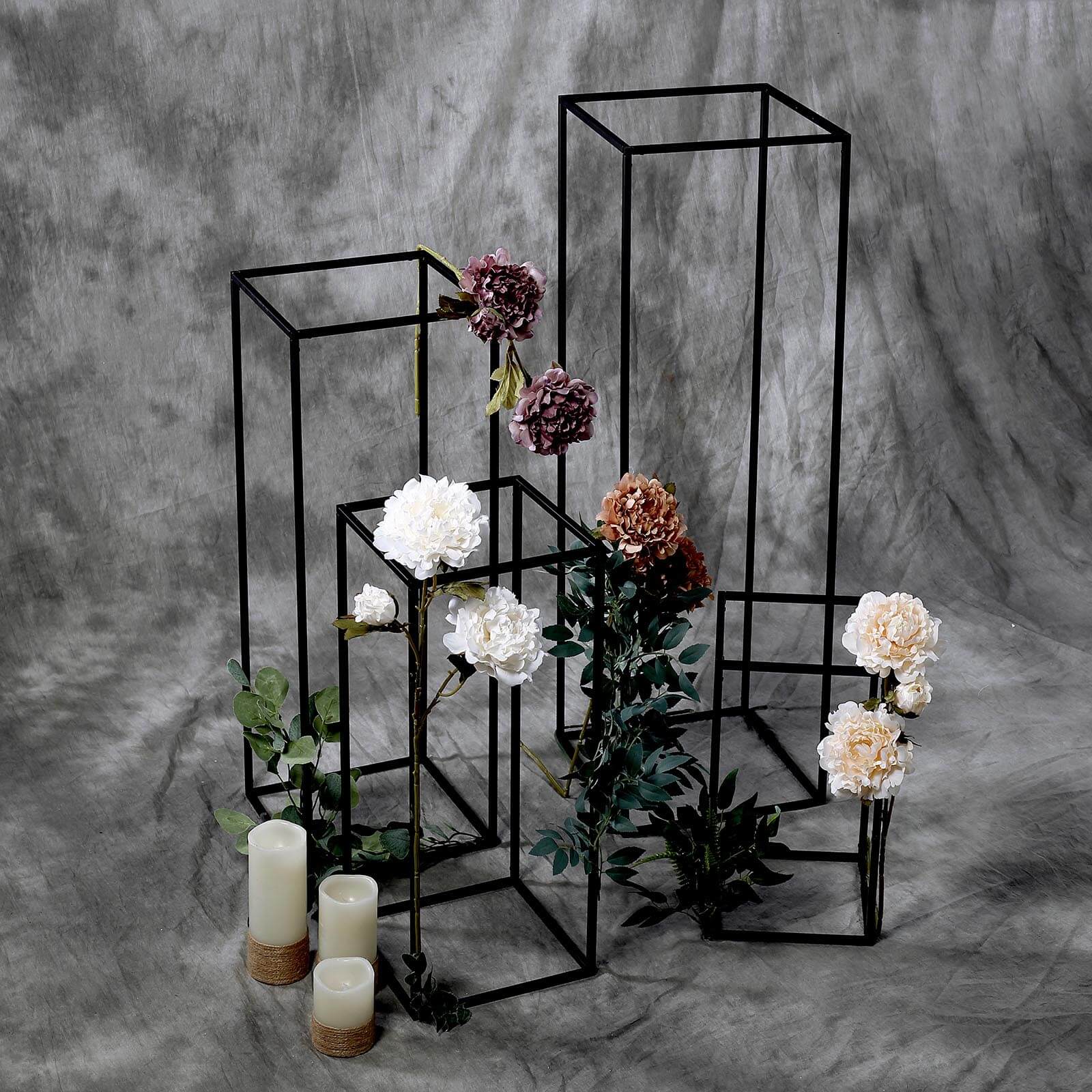 Hot Deal! Set of 4 Matte Black Metal Flower Stands for Wedding Centerpieces - Durable Display in 4 Sizes