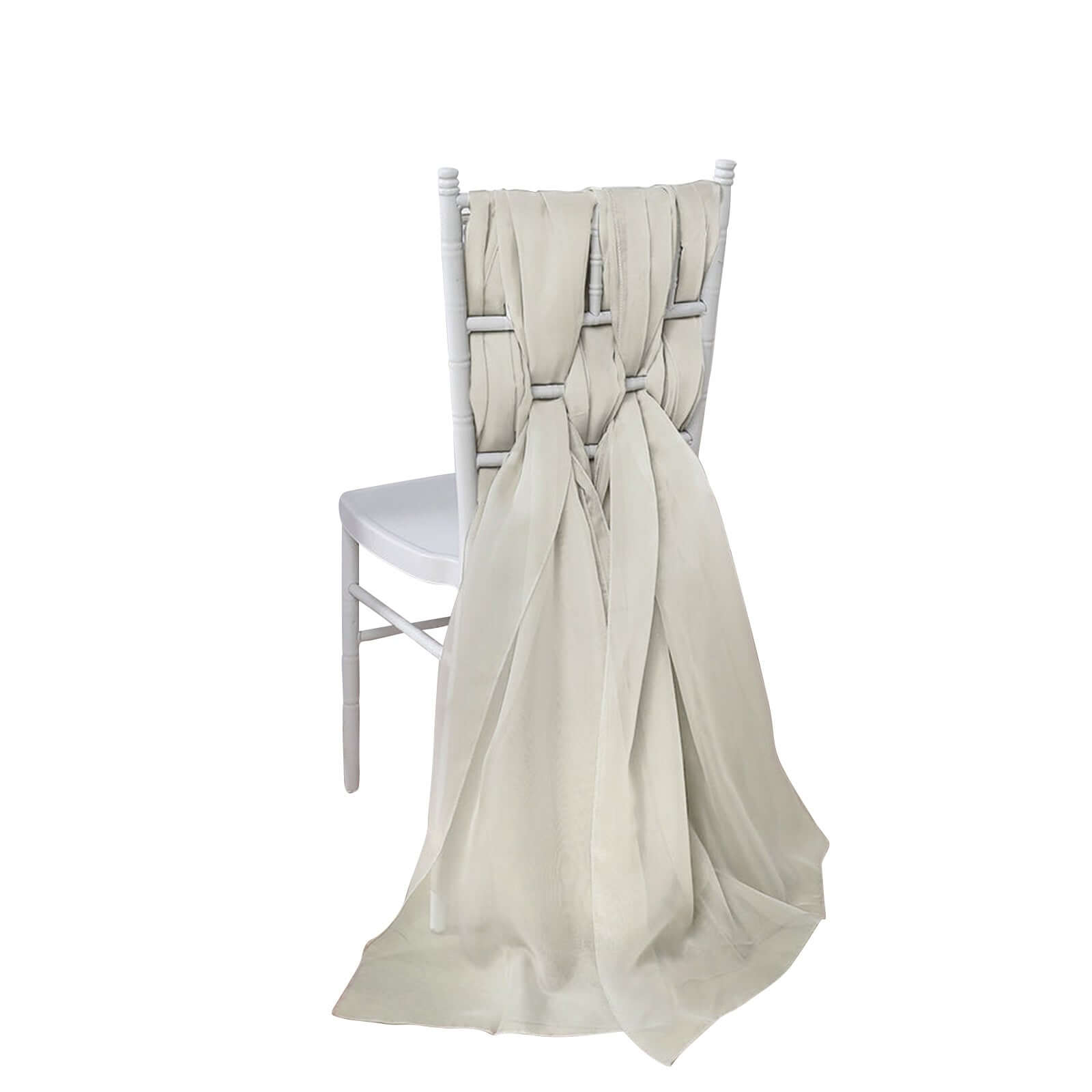 Set of 5 Premium Beige Chiffon Chair Sashes - Soft, Lightweight Designer Bows 22x78