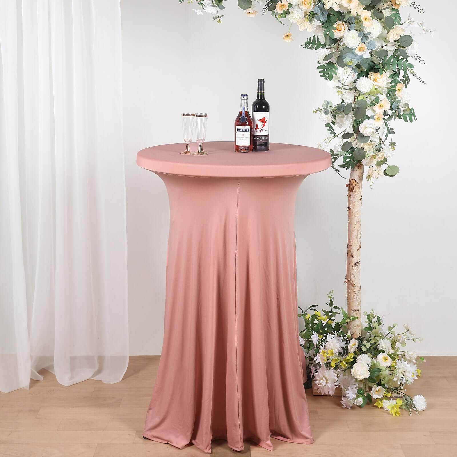 Hot! Dusty Rose Spandex 32 Round Cocktail Table Cover with Wavy Drapes