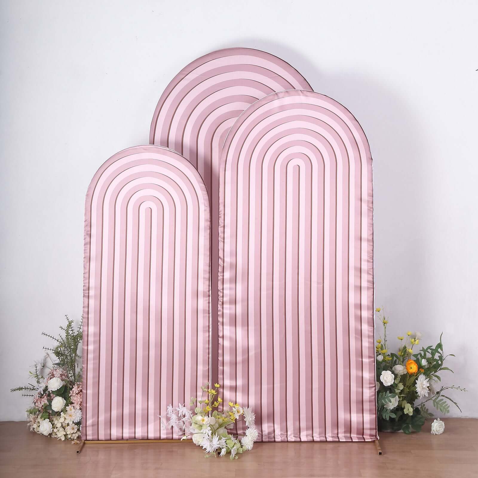 Hot! Set of 3 Dusty Rose Ripple Satin Wedding Arch Covers - 5ft, 6ft, 7ft