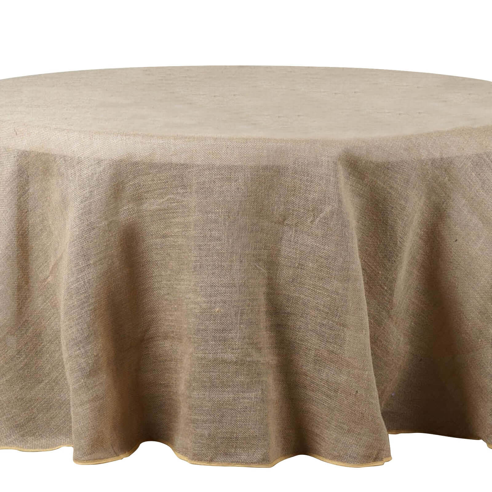 Get This Natural 108-inch Round Burlap Jute Tablecloth for Rustic Boho Chic Decor