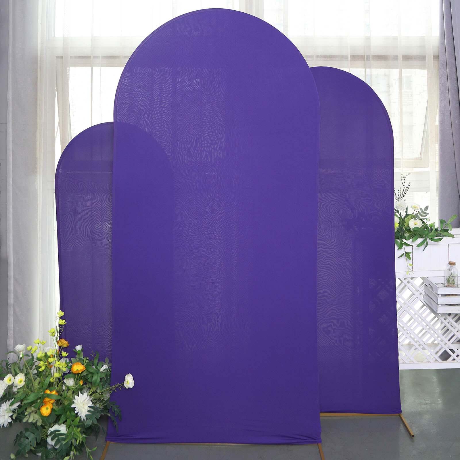 3-Piece Matte Purple Spandex Fitted Covers for 5ft, 6ft, 7ft Round Top Chiara Wedding Arch Stands