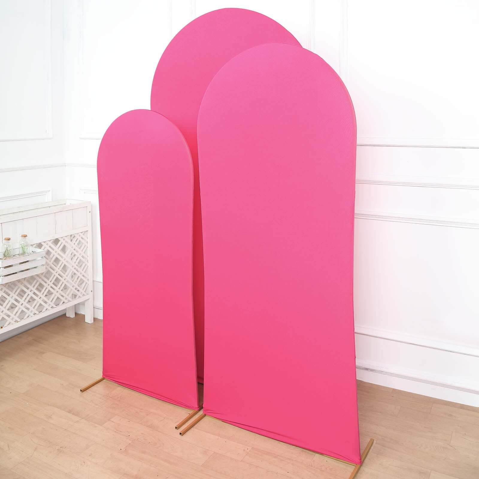 3-Piece Matte Fuchsia Spandex Fitted Covers for Round Top Chiara Wedding Arch - 5ft, 6ft, 7ft