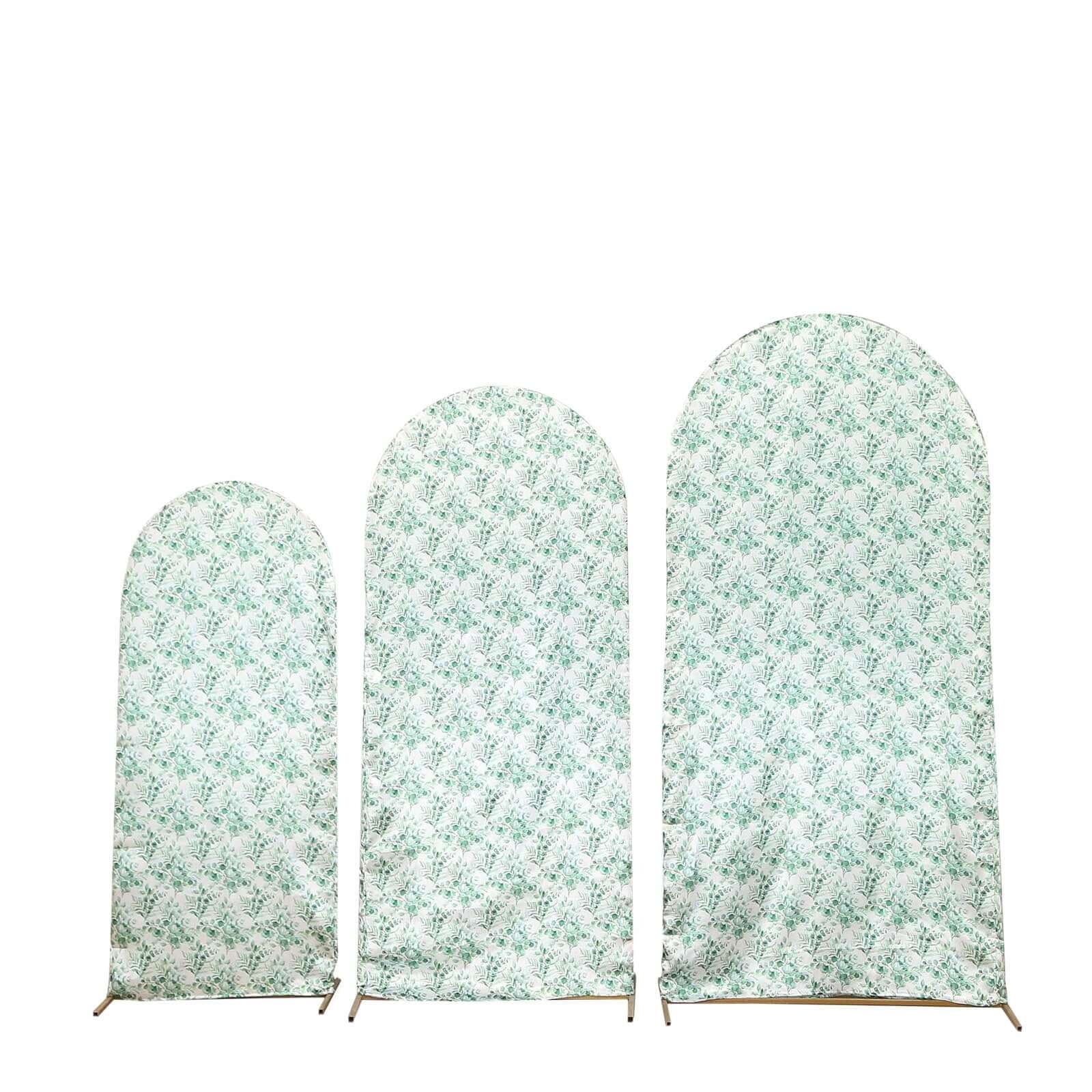 Hot! Set of 3 Satin Wedding Arch Covers with Eucalyptus Leaves Print - 5ft, 6ft, 7ft