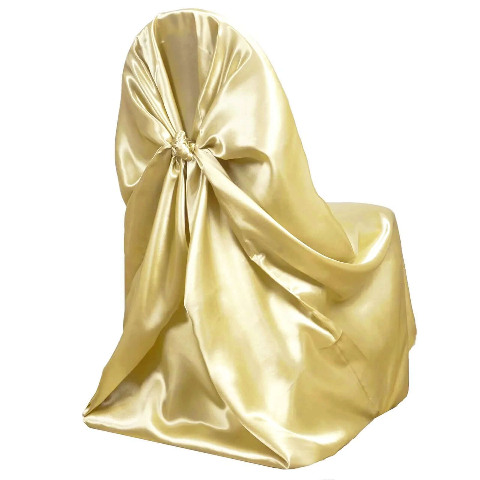 Champagne Satin Self-Tie Chair Cover - Universal Design for Multiple Chair Types, Durable Slip-On