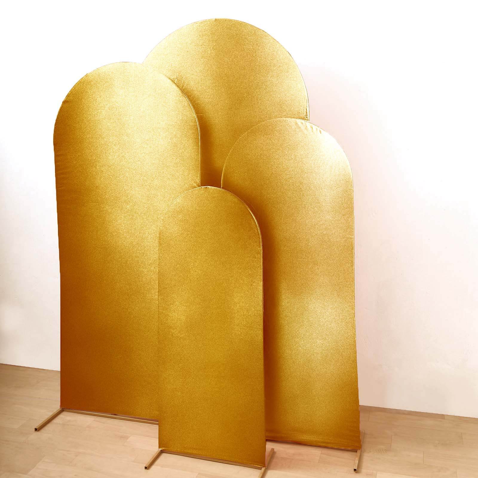 4-Piece Gold Metallic Spandex Wedding Arch Covers for Round Top Backdrops - 4ft to 7ft Sizes