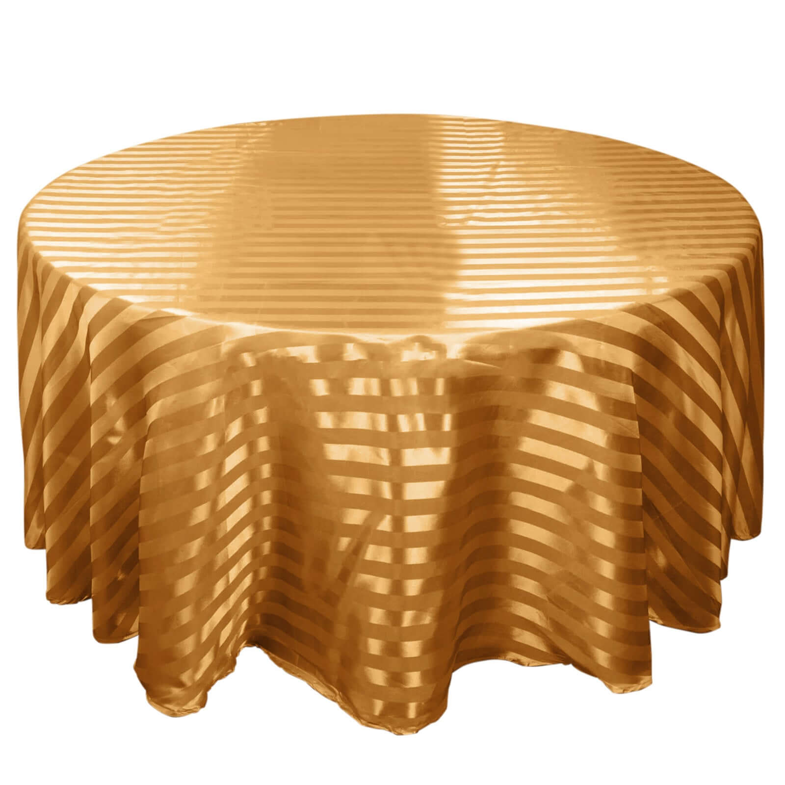 Hot Sale! 120-Inch Gold Satin Round Tablecloth with Glossy Stripes for Weddings