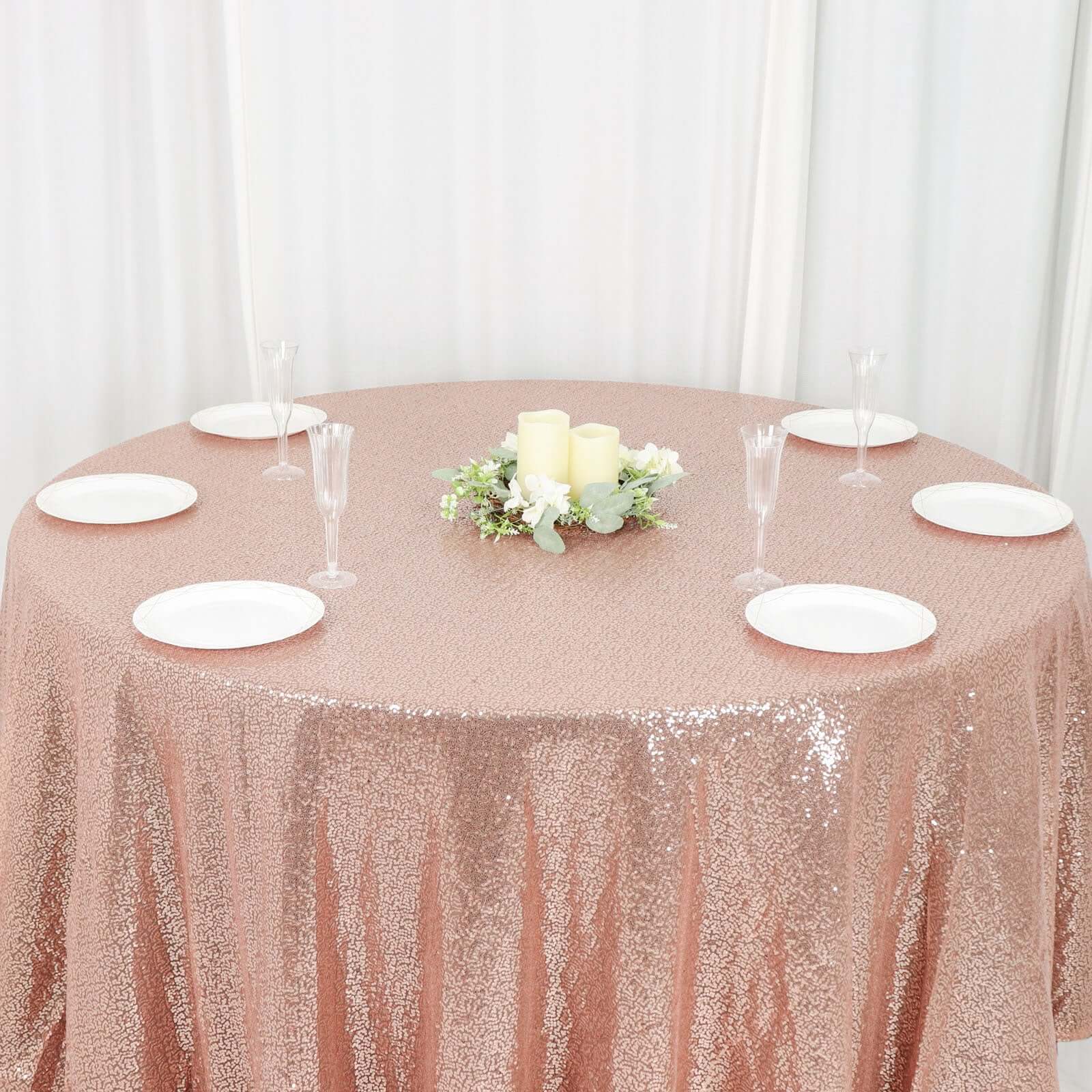 Hot! Seamless Rose Gold 120" Round Sequin Tablecloth