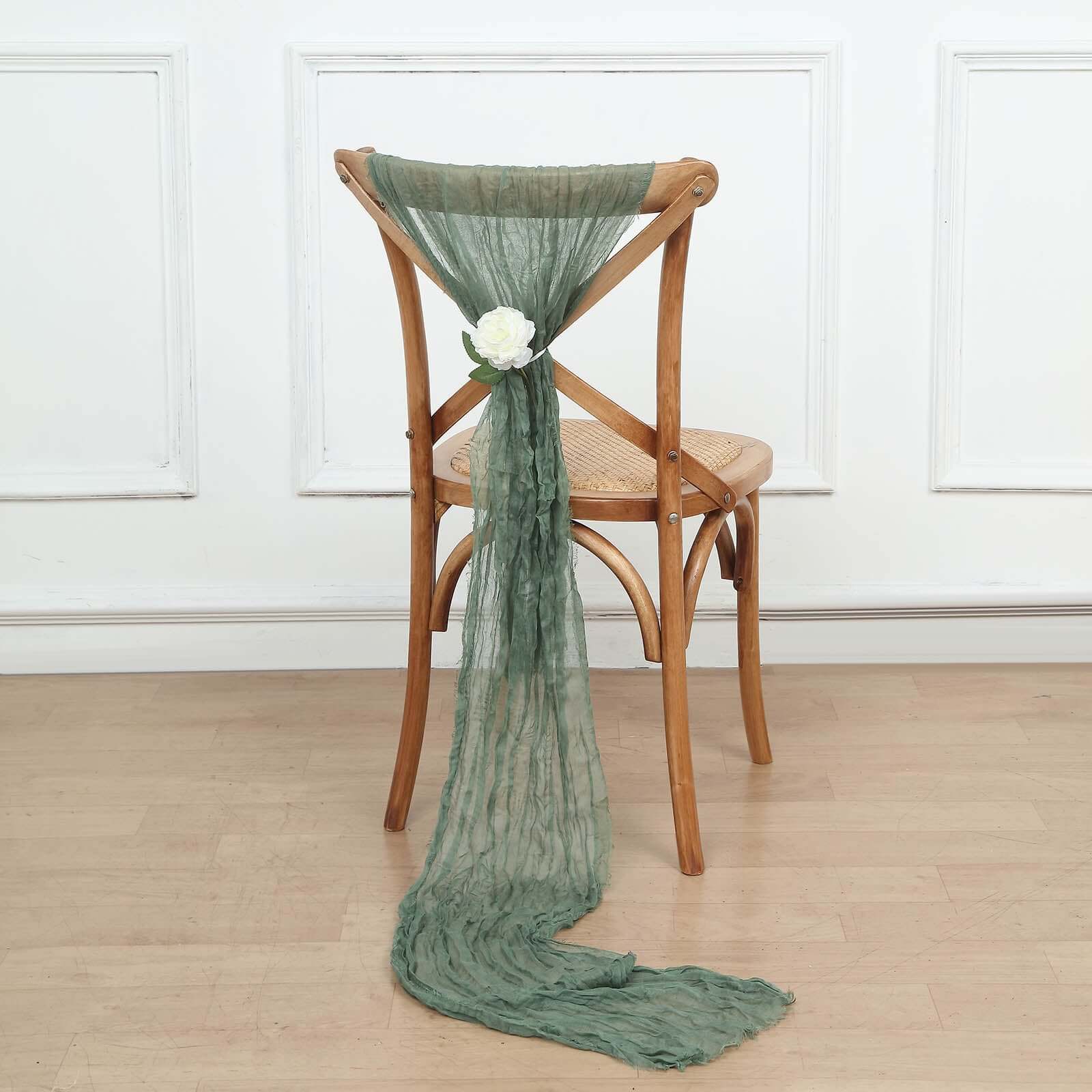 Set of 5 Dusty Sage Green Cheesecloth Chair Sashes, 16x88 Boho Decor