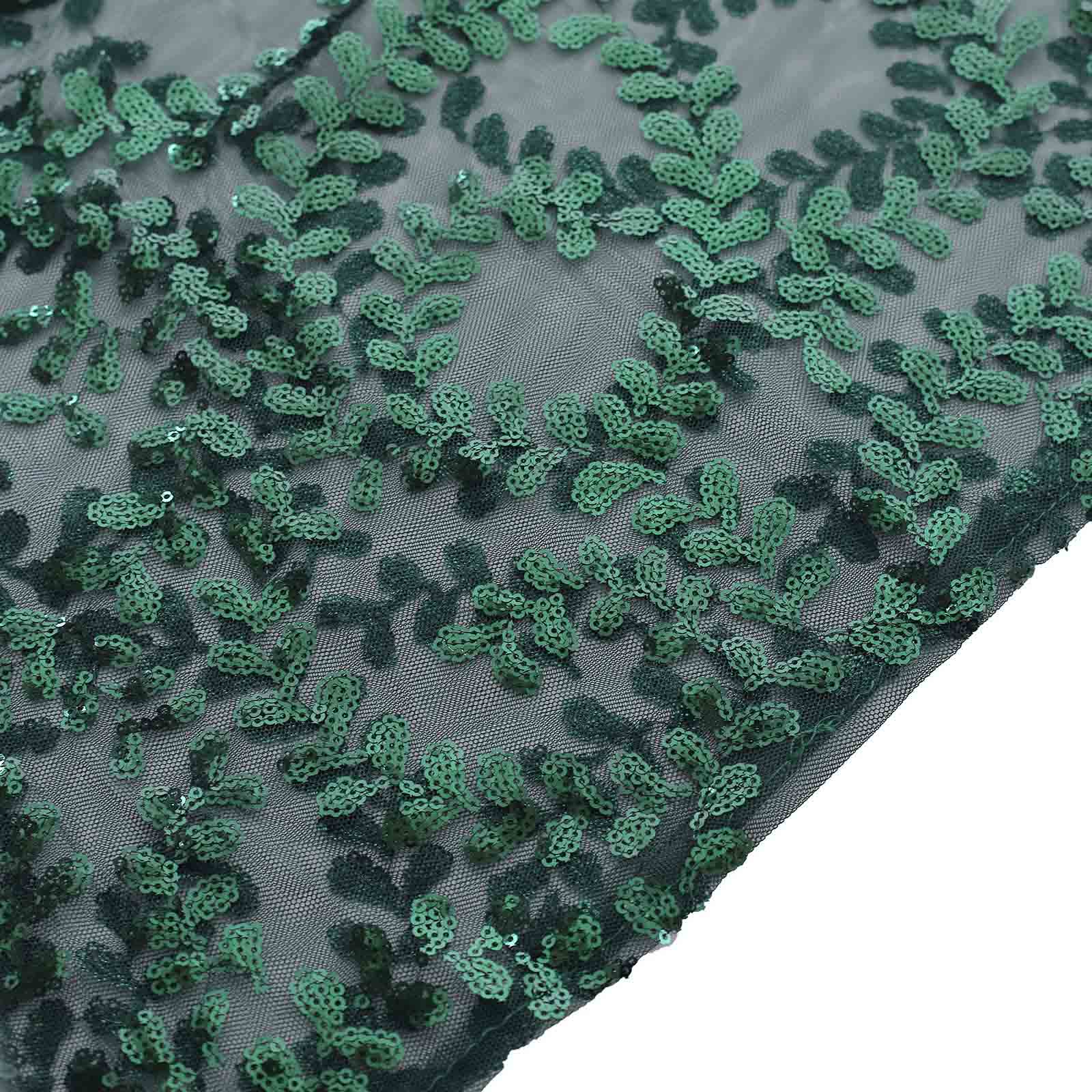 Hot Deal! Set of 5 Sparkly Hunter Emerald Green Sequin Mesh Cylinder Pedestal Stand Covers with Leaf Vine Embroidery