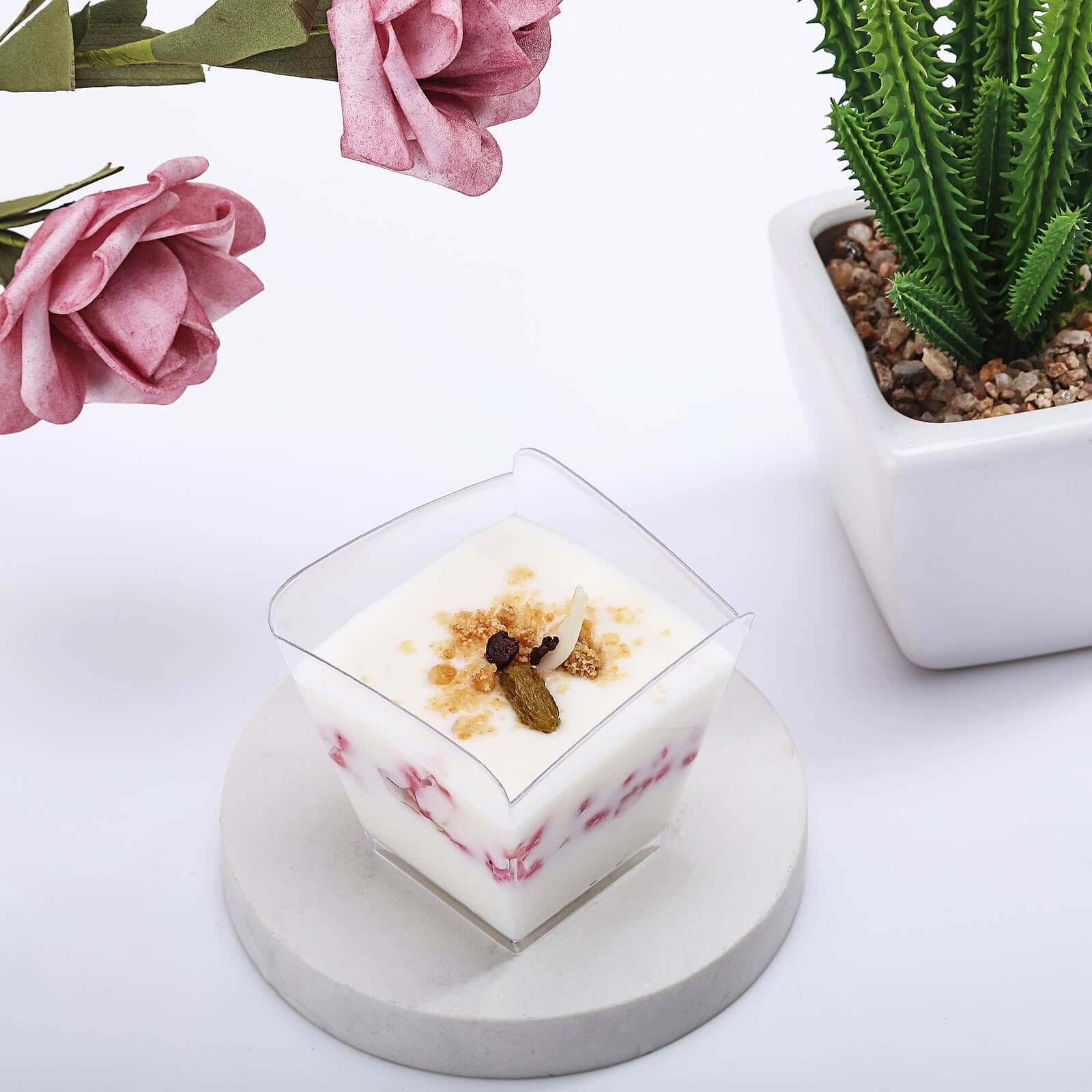 12-Piece Set of 3oz Clear Disposable Plastic Square Dessert Snack Cups