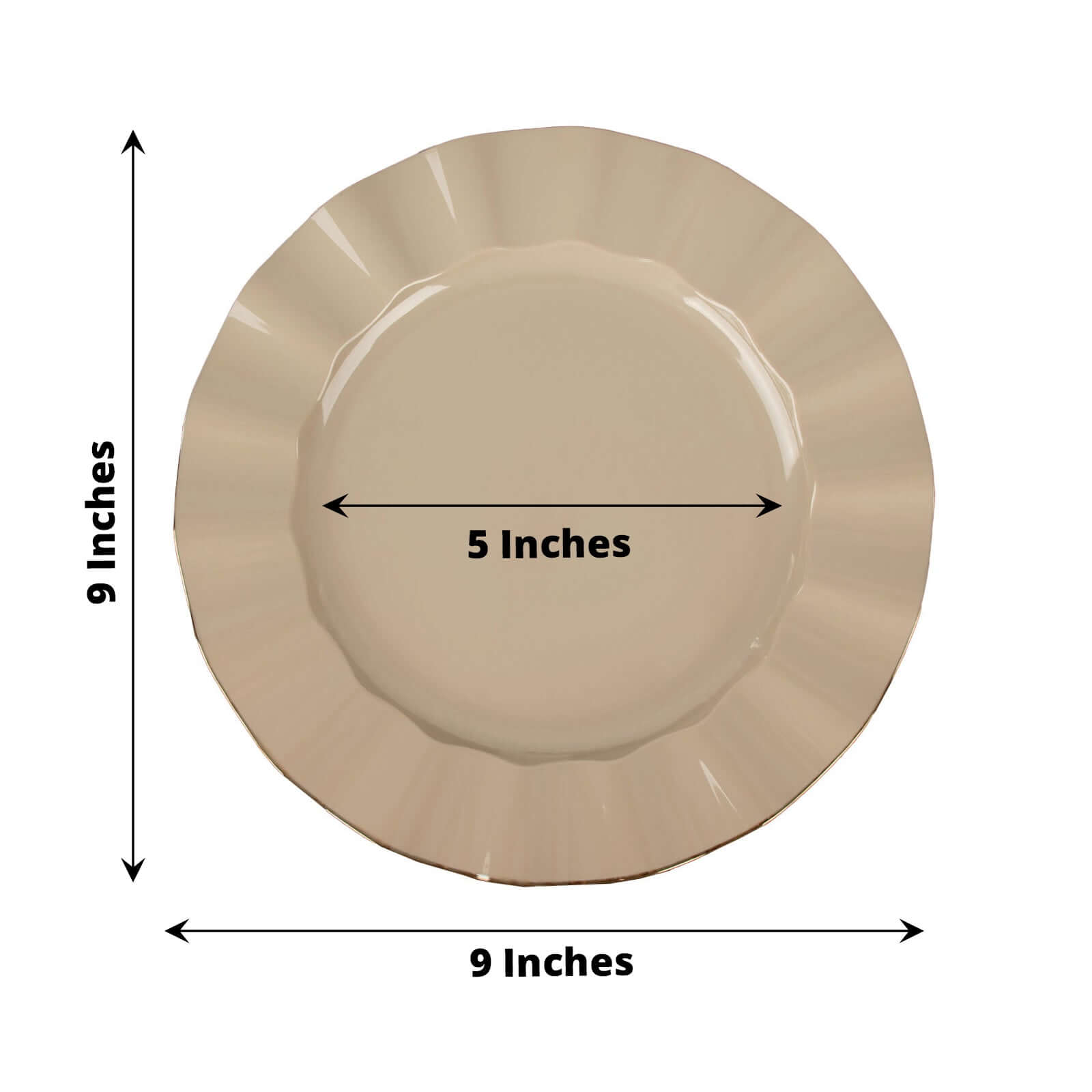 Hot Deal! 10-Pack 9" Taupe Plastic Round Dinner Plates with Gold Ruffled Edges - Sturdy Disposable