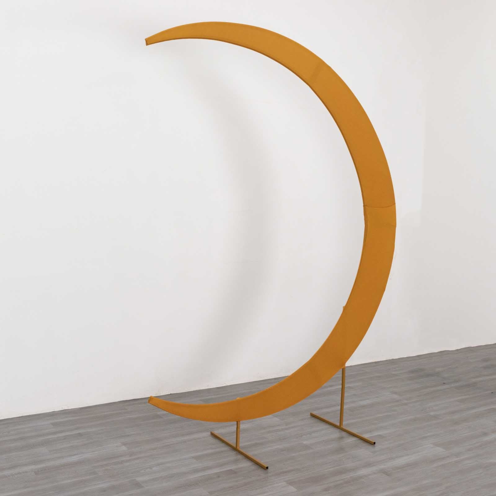 Custom-Fitted 7.5ft Gold Spandex Cover for Crescent Moon Wedding Arch Stand