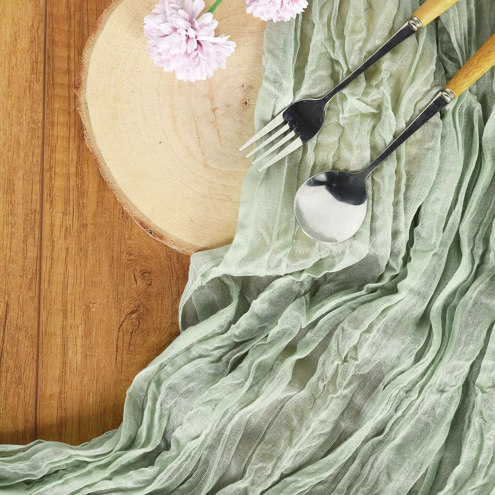 Hot Sale! Rustic Boho Style Sage Green Gauze Cheesecloth 10ft Table Runner for Weddings and Events