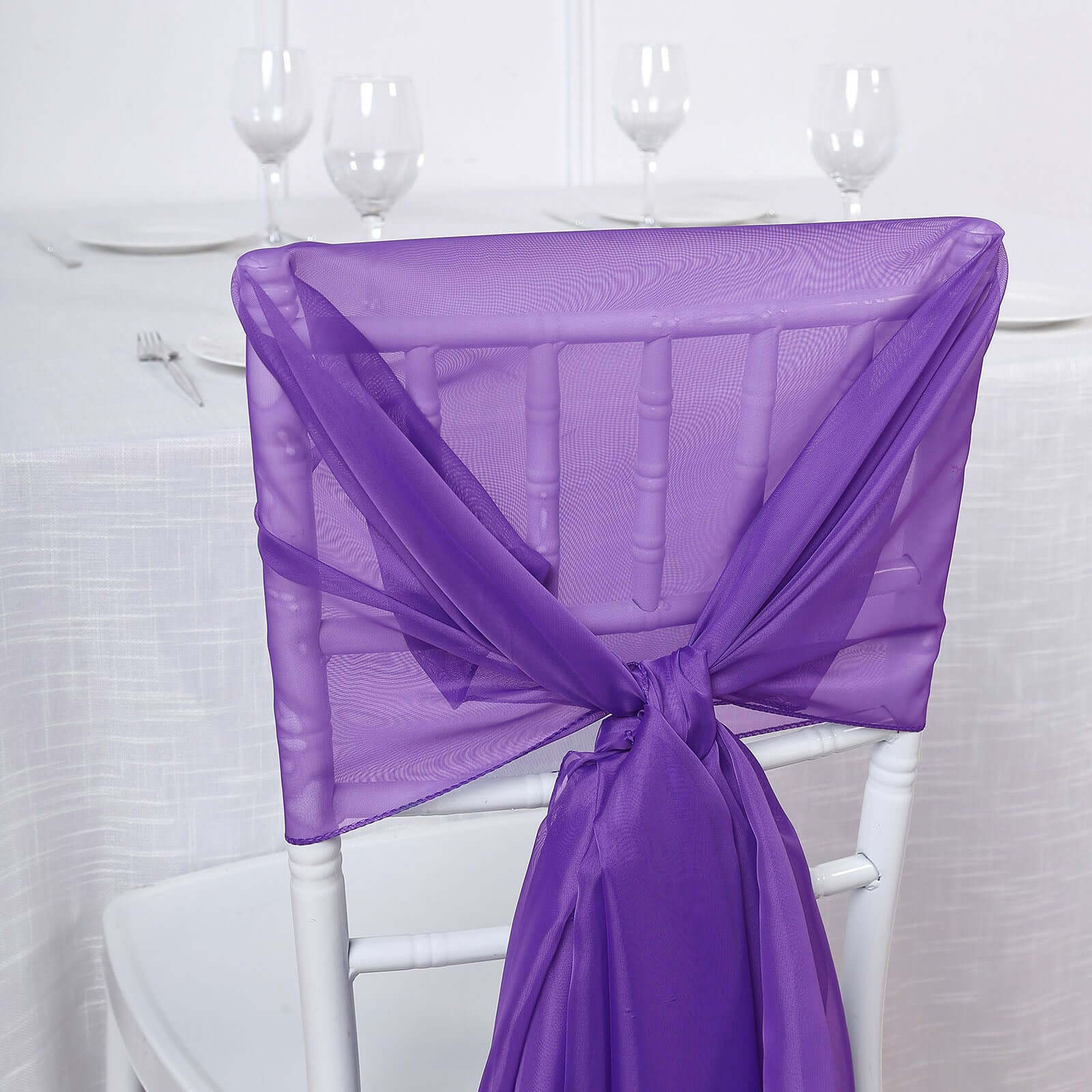 5-Pack Purple Premium Chiffon Chair Sashes - Soft & Lightweight Designer Bows