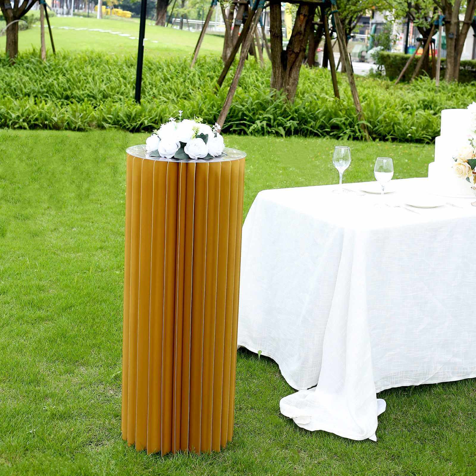 Premium 40 Gold Accordion Cylinder Display Stand with PVC Top Plate